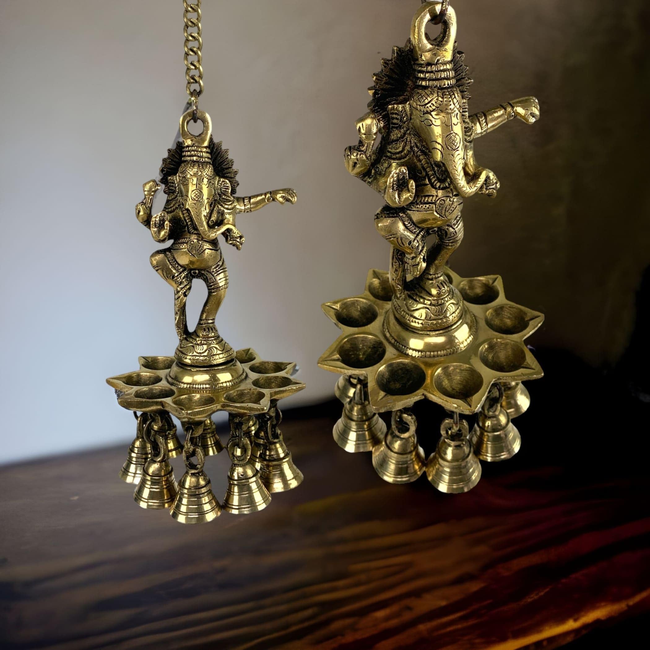 LOVENSPIRE Brass Ganesha Wall Hanging with Bells - Hindu Oil Lamp Diya for Home Temple, Office & Mandir - Diwali Decor, Puja Diyas, Housewarming Gift - Perfect for Festivals, Prayer Rooms & Spiritual Spaces