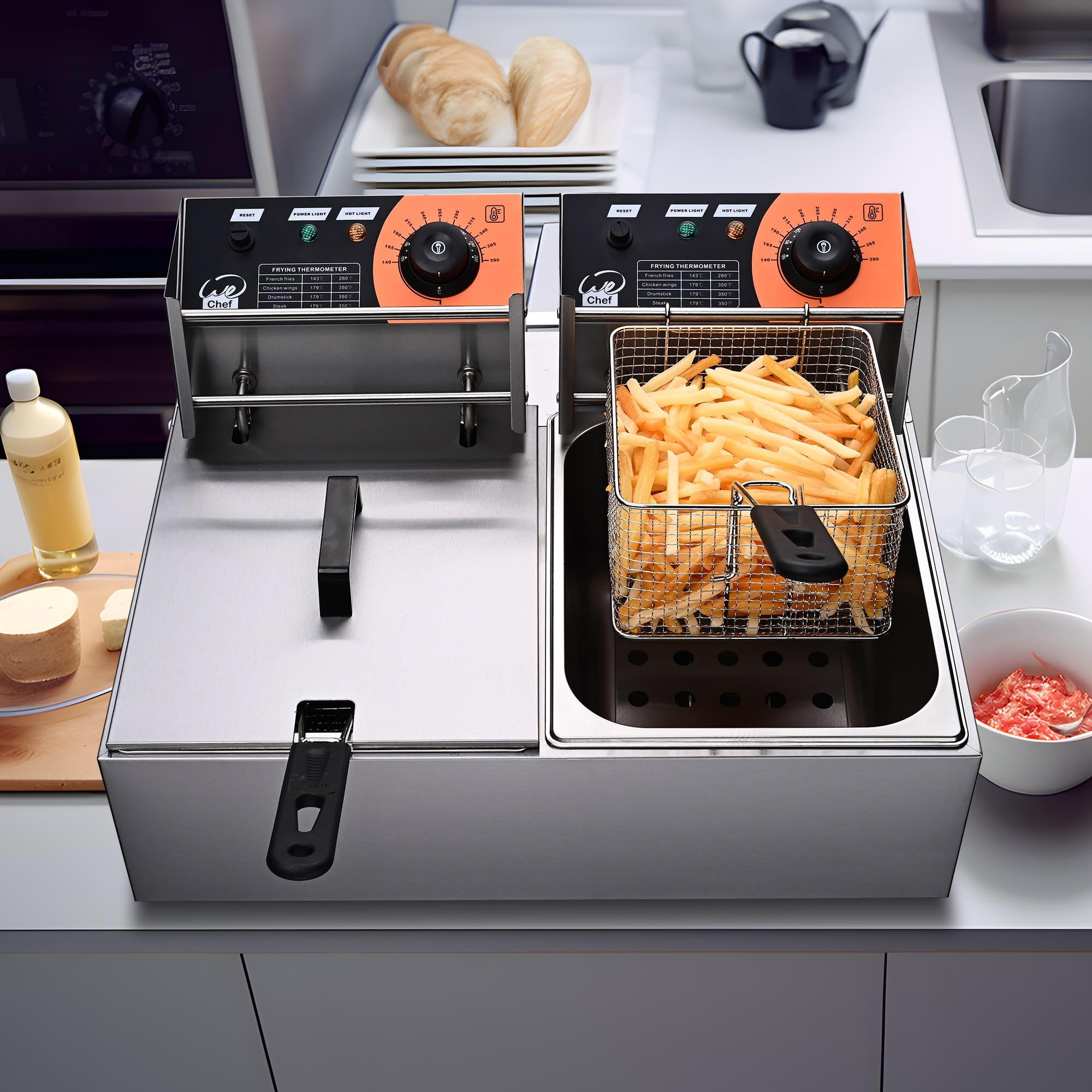 5000W Commercial Dual Tank Deep Fryer - 24L Stainless Steel Electric Countertop Fryer with Dual Baskets & Overheat Protection for Restaurants, Fast Food, Catering - Perfect for Frying Chicken, Fish, French Fries & Donuts