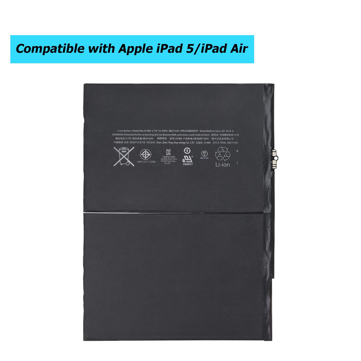 High Capacity A1484 6712-6700 Replacement Battery for iPad 5 / iPad Air / iPad Mini (5th/6th/7th Gen) - Compatible with Models A1474, A1475, A1476, A1822, A1823, A1893, A1954, A2197 - Perfect for Home, Office & Travel Use