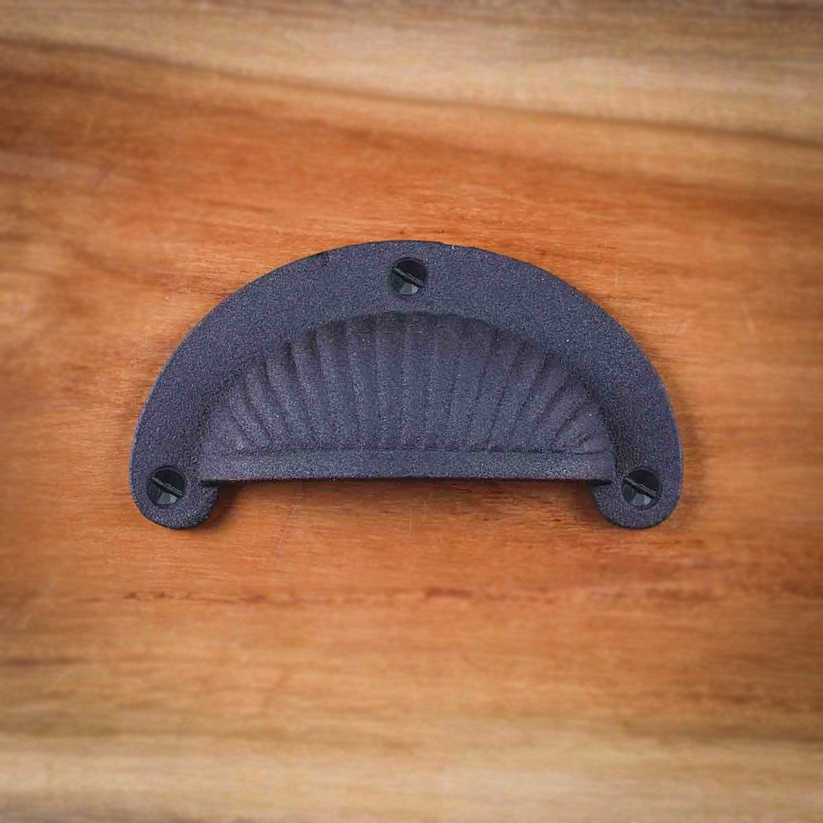 Vintage Cast Iron Cabinet Drawer Cup Pull - Antique Scalloped Design 3 1/4
