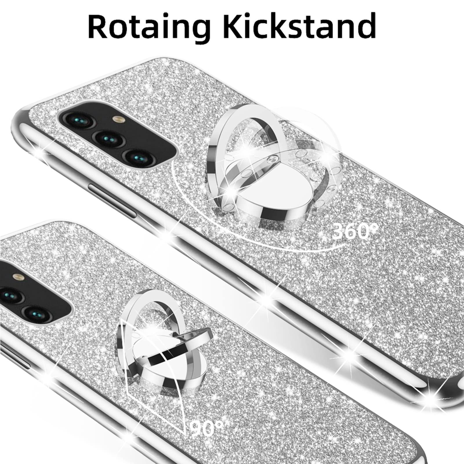 Samsung Galaxy A13 5G/4G Case - Cute Glitter TPU Silicone Cover with Ring Stand & Strap | Shockproof Full Body Protection | Perfect for Women & Girls | Ideal for Daily Use, Work & Travel - Silver
