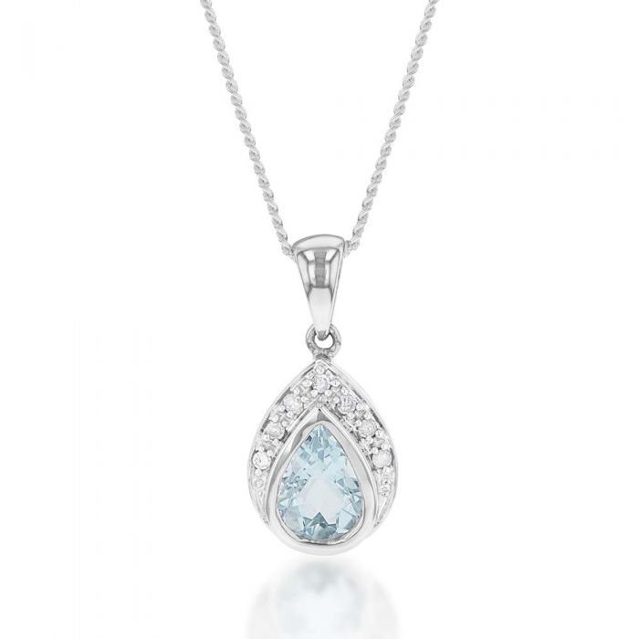9ct White Gold Aquamarine and Diamond Pendant Necklace - Elegant Jewelry Gift for Women, Perfect for Weddings, Anniversaries and Special Occasions