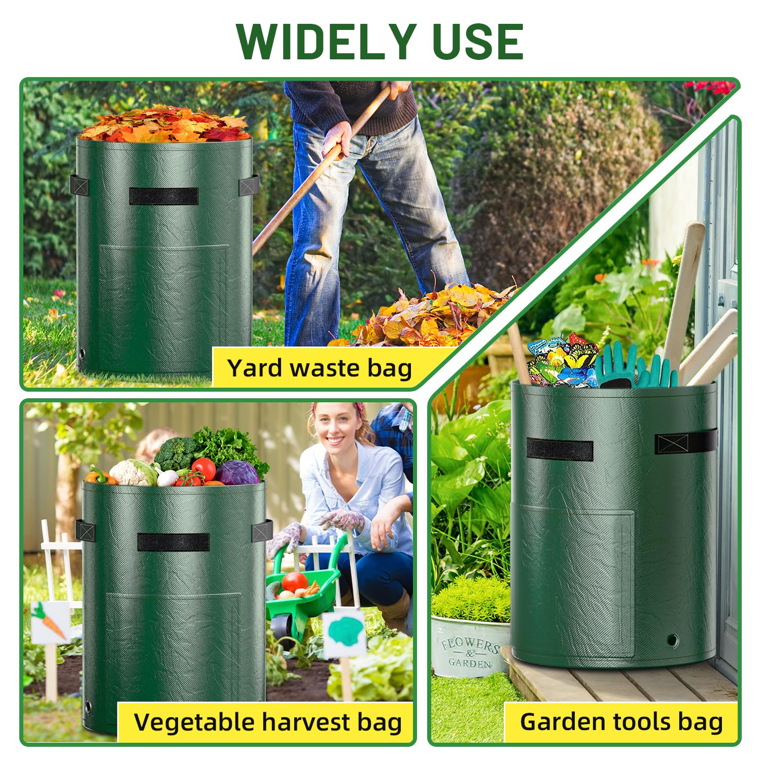 10 Gallon Potato Grow Bags 4 Pack - Breathable Fabric Plant Bags with Viewing Window & Drainage Holes - Ideal for Growing Potatoes, Carrots, Onions, Tomatoes - Perfect for Home Gardening, Balcony Planting & Urban Farming (Green)