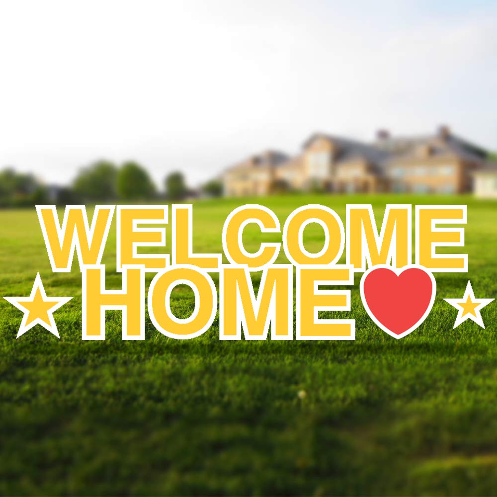 Vispronet 18in Tall Welcome Home Yard Sign with Stakes - Durable Coroplast Weather-Resistant Outdoor Sign - Heavy Duty Steel Stakes (Yellow) - Perfect for Front Yard Decor, Housewarming Gifts & Holiday Celebrations