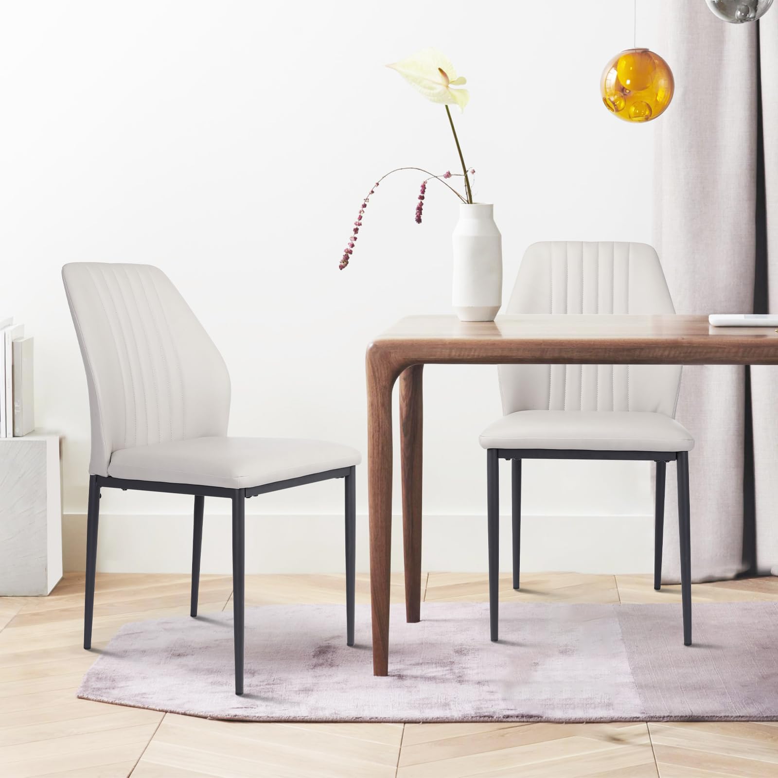 ZckyCine Mid-Century Modern Dining Chairs Set of 4 - Genuine Leather Upholstered Kitchen Chairs with Sturdy Metal Legs for Dining Room, Living Room or Farmhouse Decor | Perfect for Entertaining, Family Meals & Cozy Gatherings