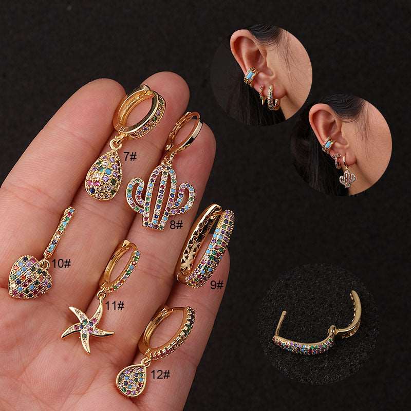 18K Gold Plated Colorful Palm Tree CZ Cartilage Hoop Earrings for Women - Trendy Summer Beach Jewelry Gift for Parties & Vacations