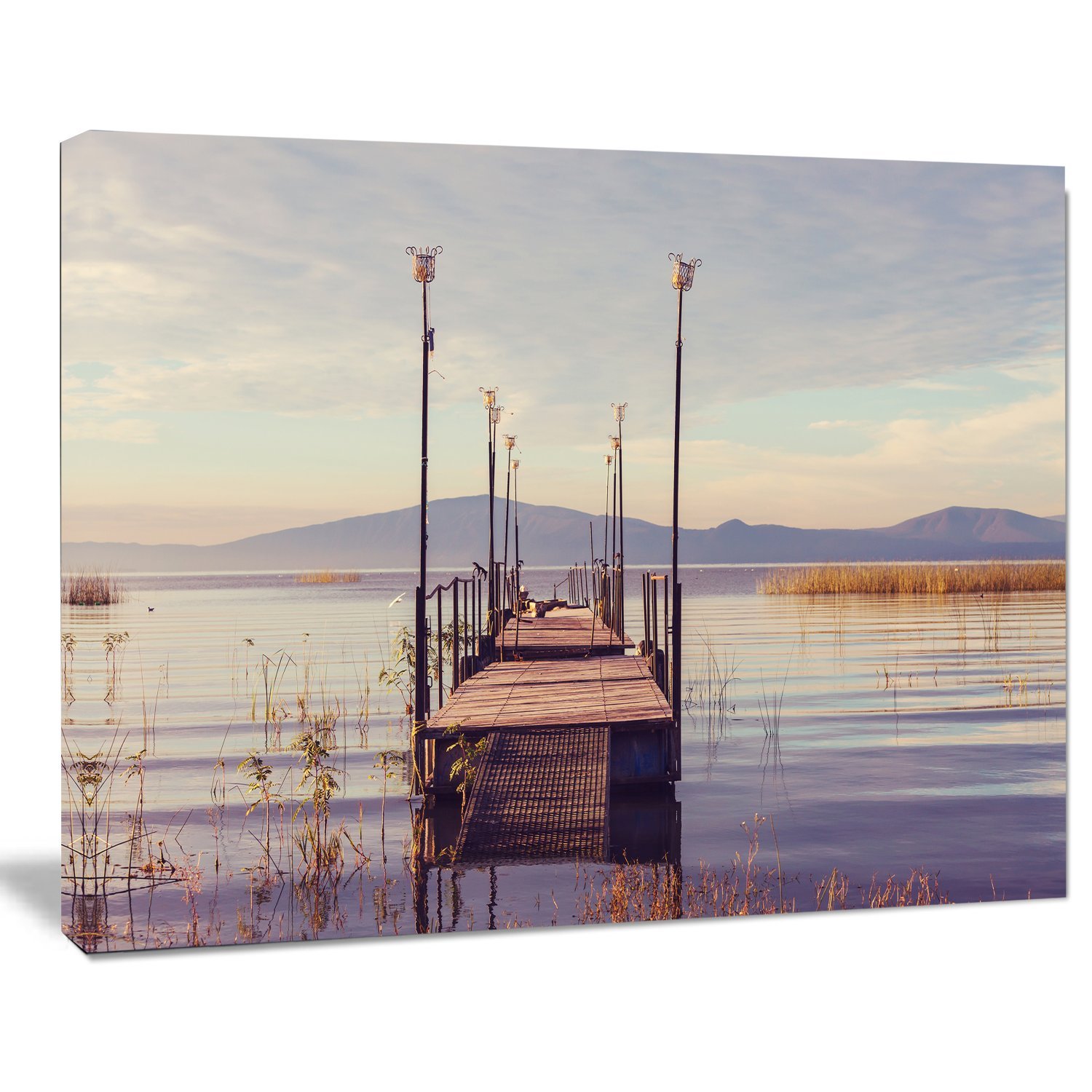 Scenic Wooden Boardwalk Bridge Over Clear Sea Water - Premium Canvas Wall Art Print for Living Room, Bedroom & Office Decor