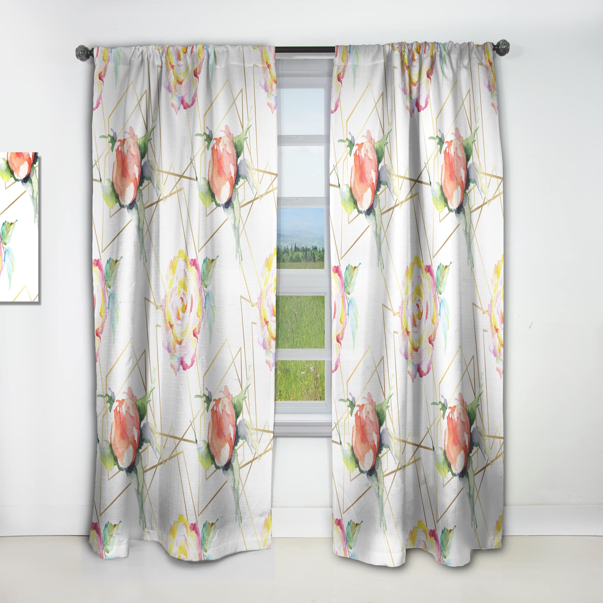 DesignQ Thermal Insulated Curtains - Orange Rose Flower Retro Pattern Single Panel (52x63 inches) for Bedroom & Living Room - Blackout Drapes for Home Decor, Privacy & Energy Efficiency