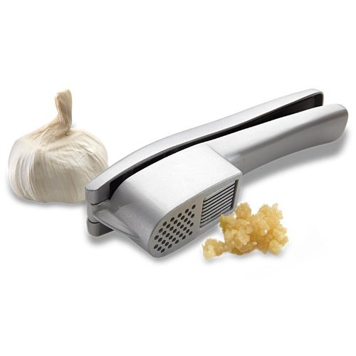 Premium AMCO Garlic Press & Slicer - Heavy Duty Stainless Steel Garlic Crusher & Mincer with Ergonomic Handle - Perfect for Cooking, Meal Prep & Restaurants