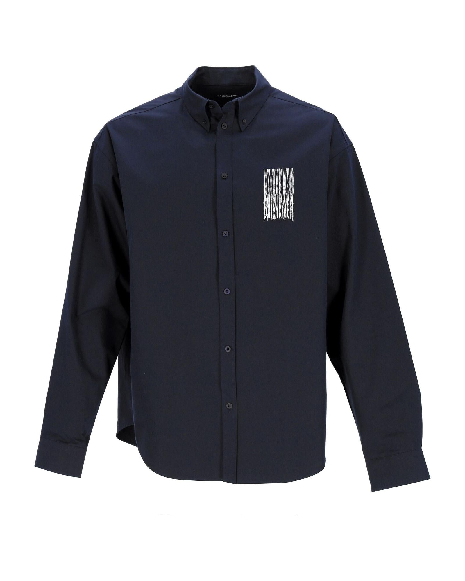 Vintage Washed Cotton Poplin Shirt with Barcode Logo - Oversized Fit Casual Shirt for Men & Women - Perfect for Streetwear, Layering and Everyday Fashion