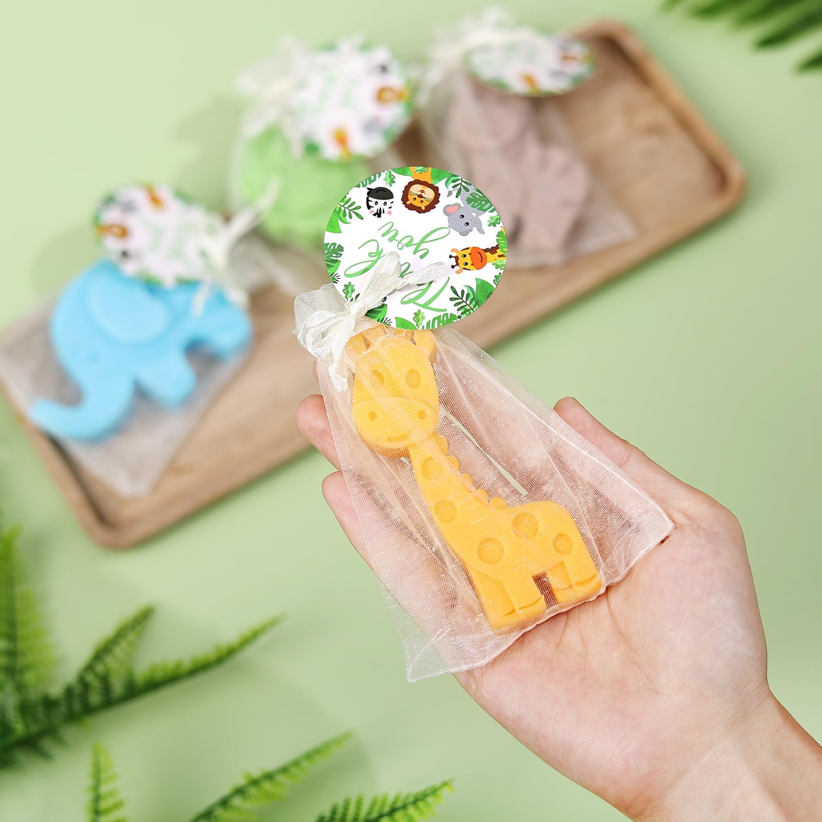 4 Pack Woodland Baby Shower Soap Favors Set - Jungle Animal Shaped Natural Mini Soaps with Gift Bags & Thank You Cards | Perfect for Baby Showers, Birthday Party Favors, Kids Gifts & Decorations