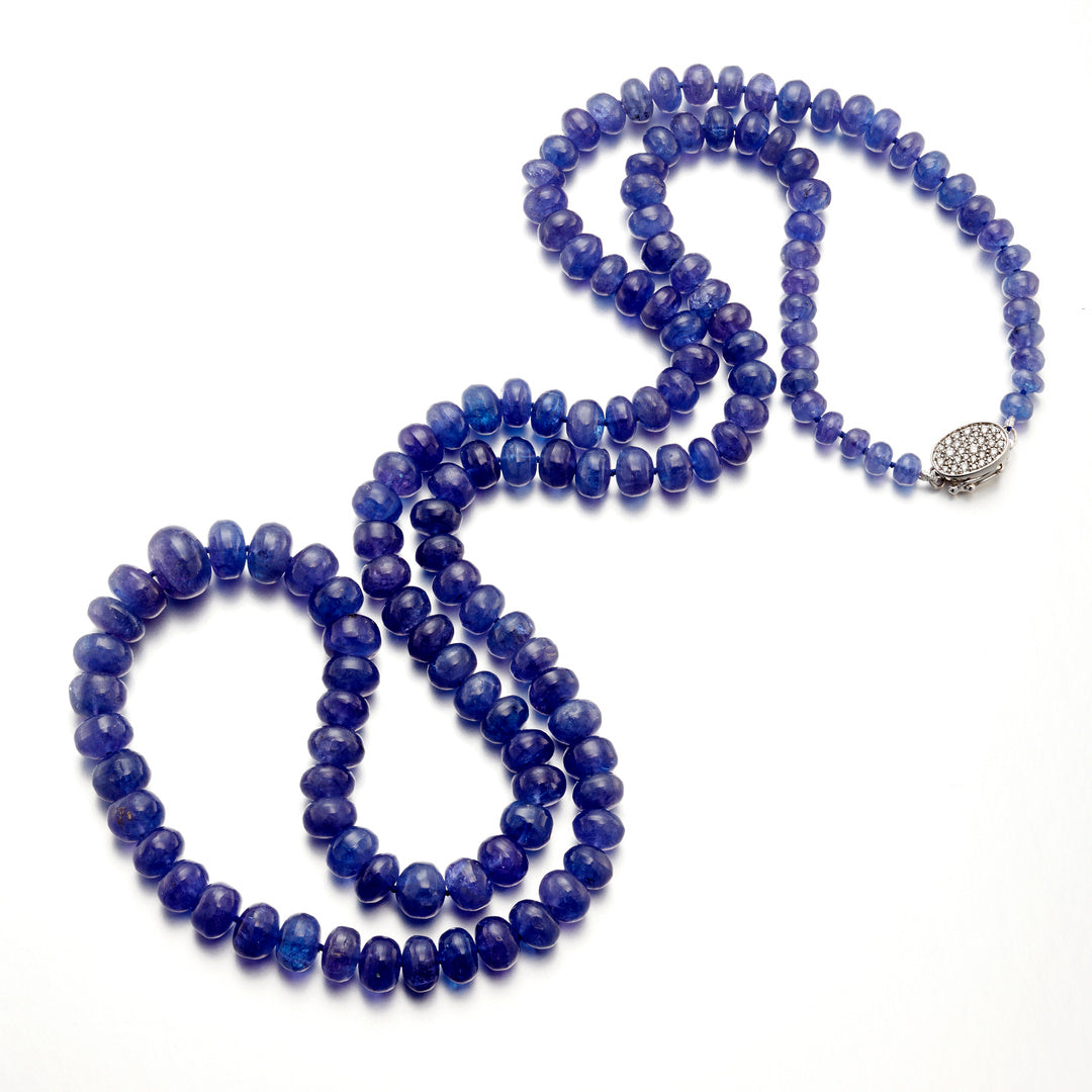 5mm-9mm Graduated Tanzanite Long Necklace for Women - Elegant Statement Jewelry for Weddings, Parties & Special Occasions