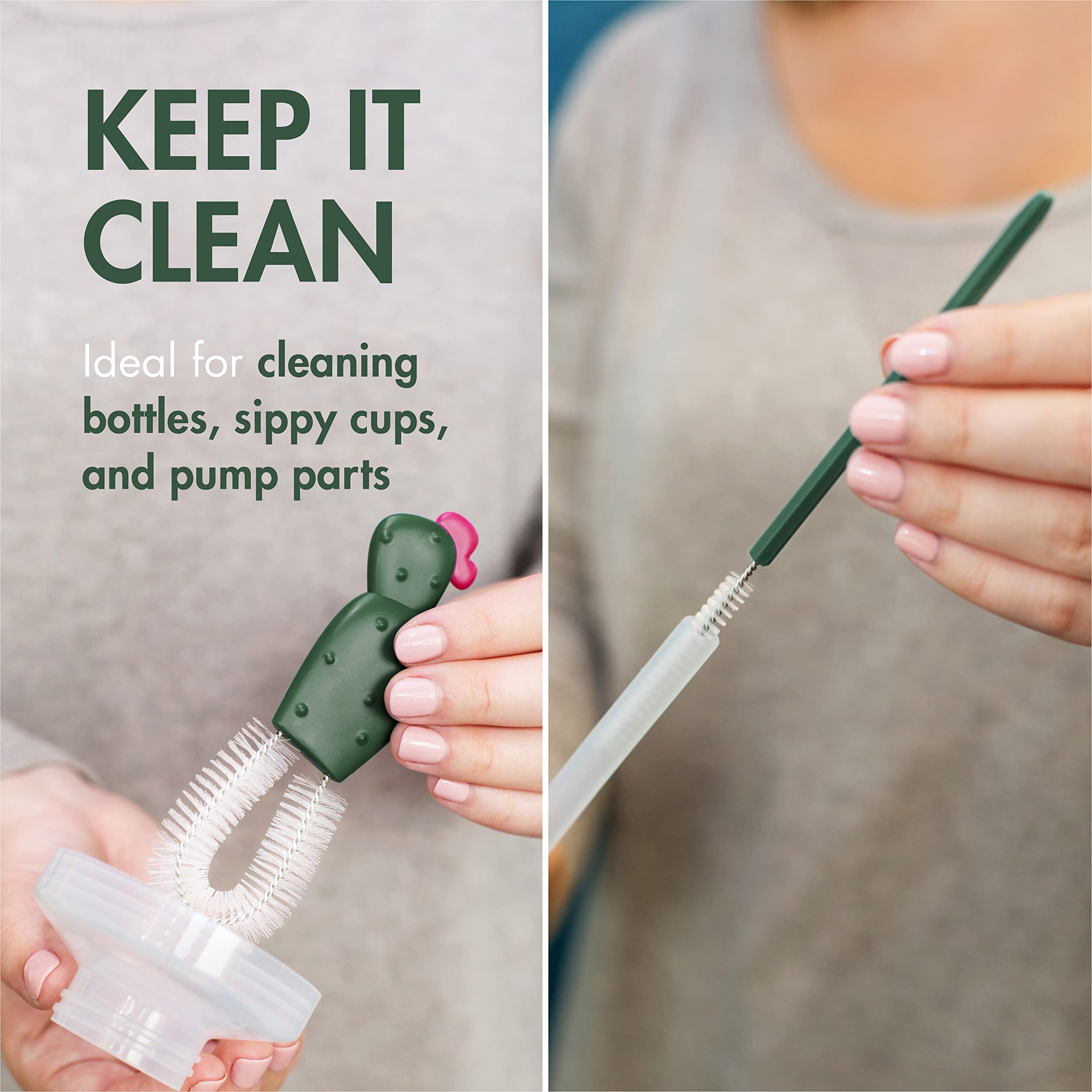 Boon Cacti Bottle Cleaning Brush Set - 4-Piece Dishwasher Safe Baby Bottle Brushes with Stand, Terracotta Color | Perfect for Cleaning Baby Bottles, Sippy Cups, and Narrow Containers
