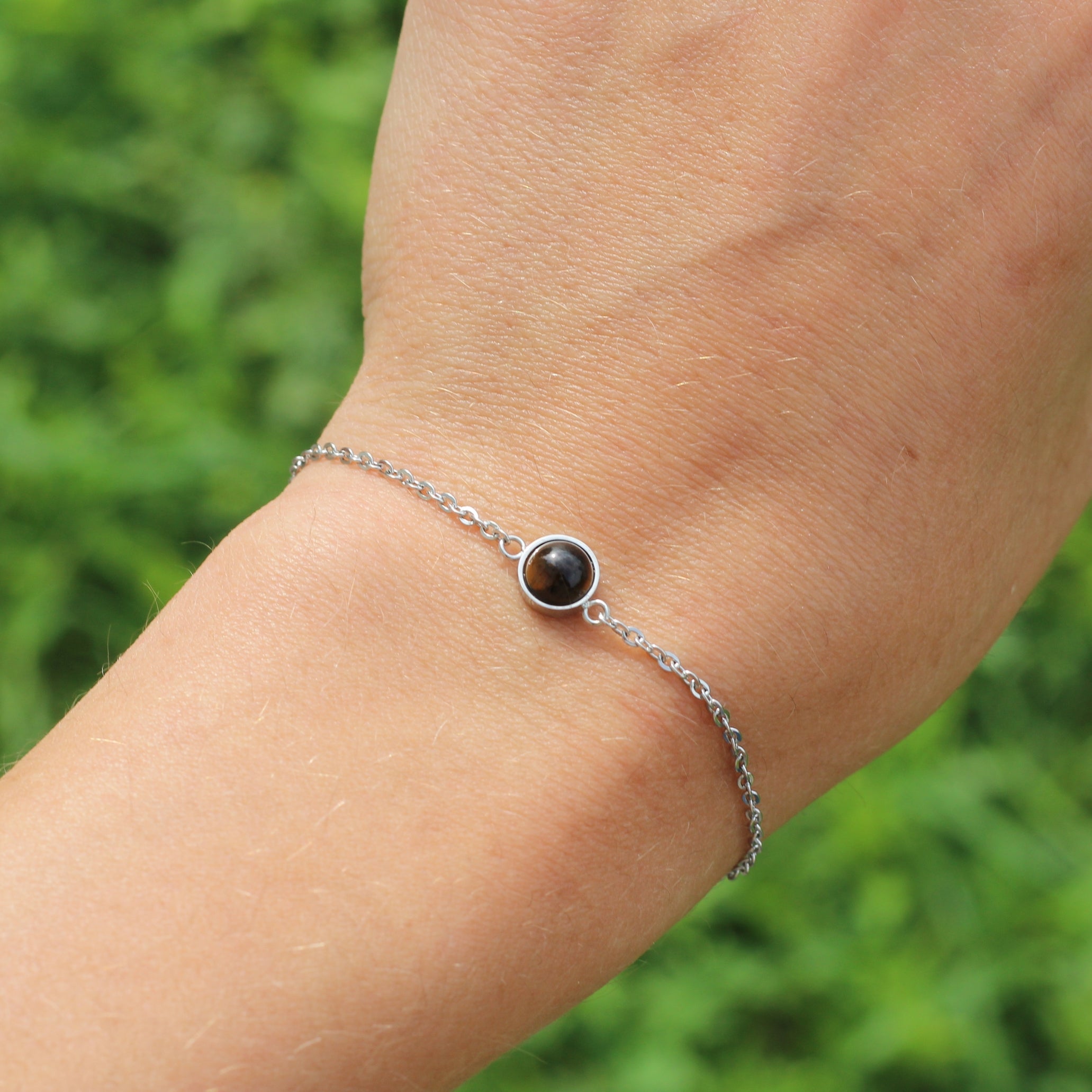 Natural Tiger Eye Stone Solitaire Silver Bracelet for Women - Elegant Handmade Jewelry for Everyday Wear & Special Occasions