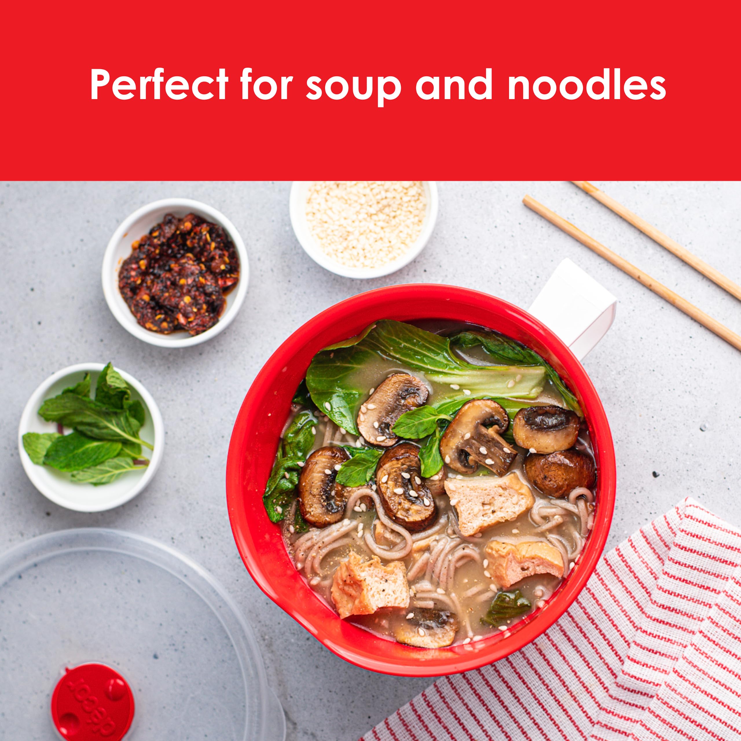 Microwave Safe Soup Bowl - 1.15L Red EasyHeat Bowl for Noodles, Porridge & Hot Meals | BPA-Free, Splash-Proof Design | Perfect for Office Lunch, Dorm Meals & Quick Home Cooking