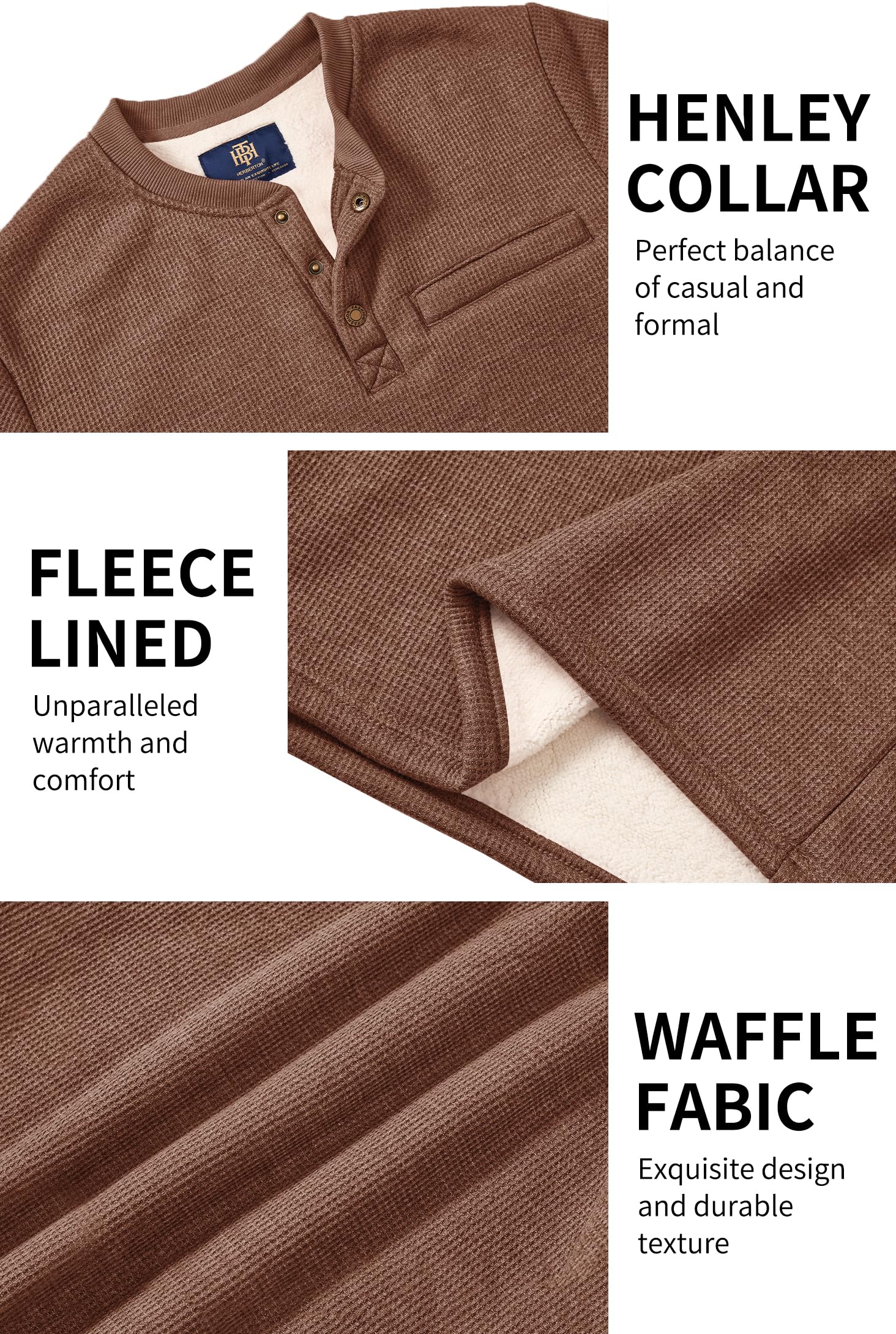 Men's Sherpa Lined Waffle Henley Long Sleeve Thermal Pullover - Winter Casual Shirt (S-XXL) | Warm Fleece Lined Top for Outdoor Activities & Cozy Indoor Wear