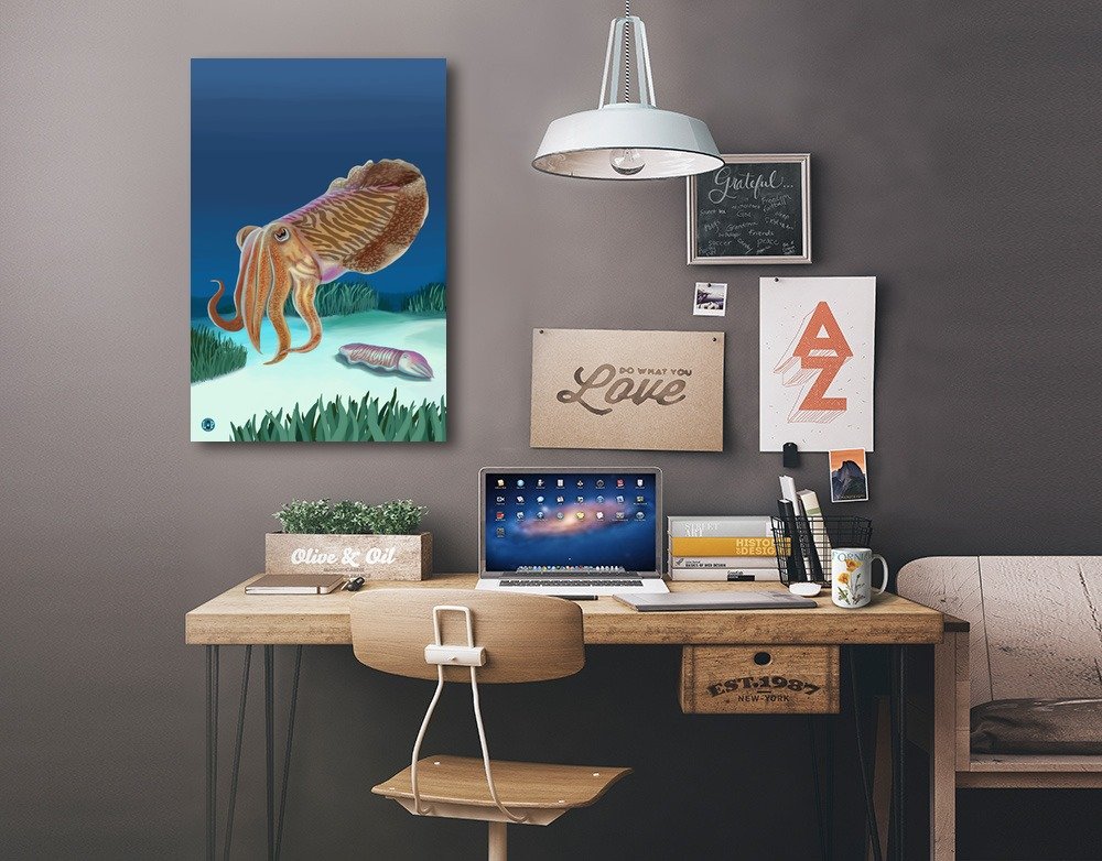 Lantern Press Cuttlefish Wall Art - 16x24 Wrapped Canvas Print for Home & Office Decor - Modern Marine Life Painting for Living Room, Bedroom or Gallery Display