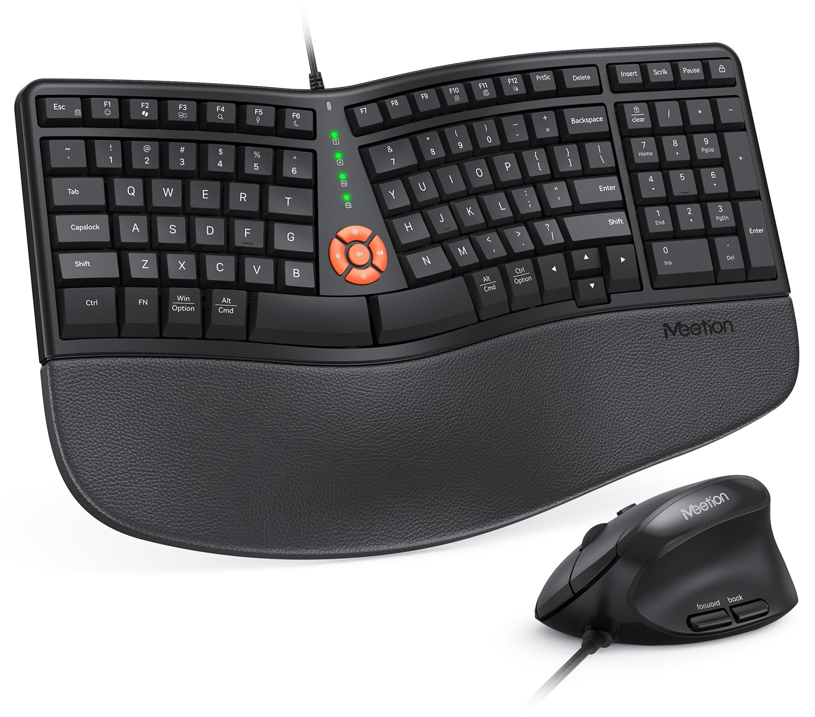 MEETION Ergonomic Wired Keyboard and Mouse Set - Split Design with Cushioned Wrist Rest & Vertical Mouse - Natural Typing for Windows/Mac - Perfect for Office, Gaming & Long Computer Work Sessions