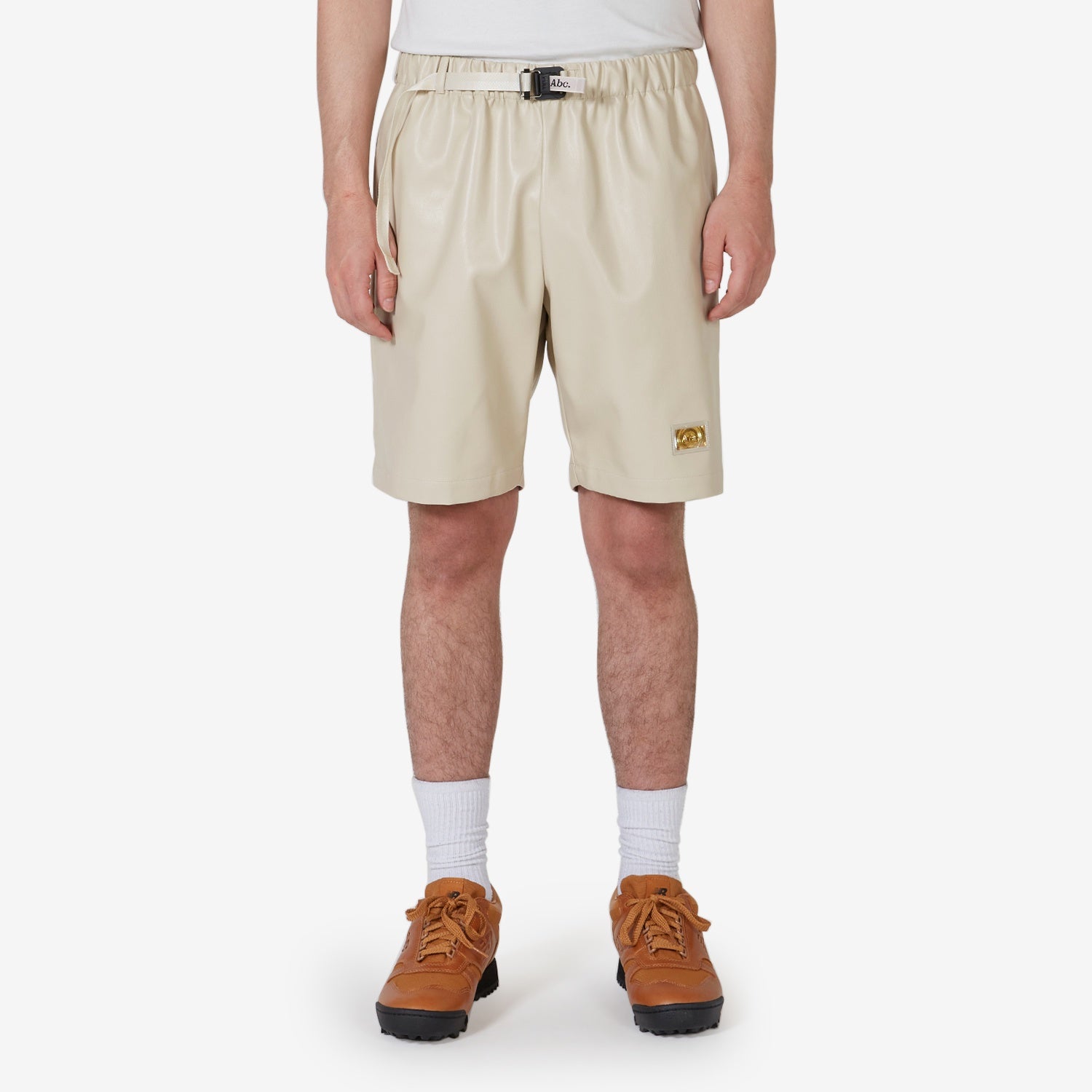 Faux Leather Work Shorts for Men - Comfortable & Stylish Office Wear - Feldspar Ecru Color - Perfect for Business Casual & Professional Settings