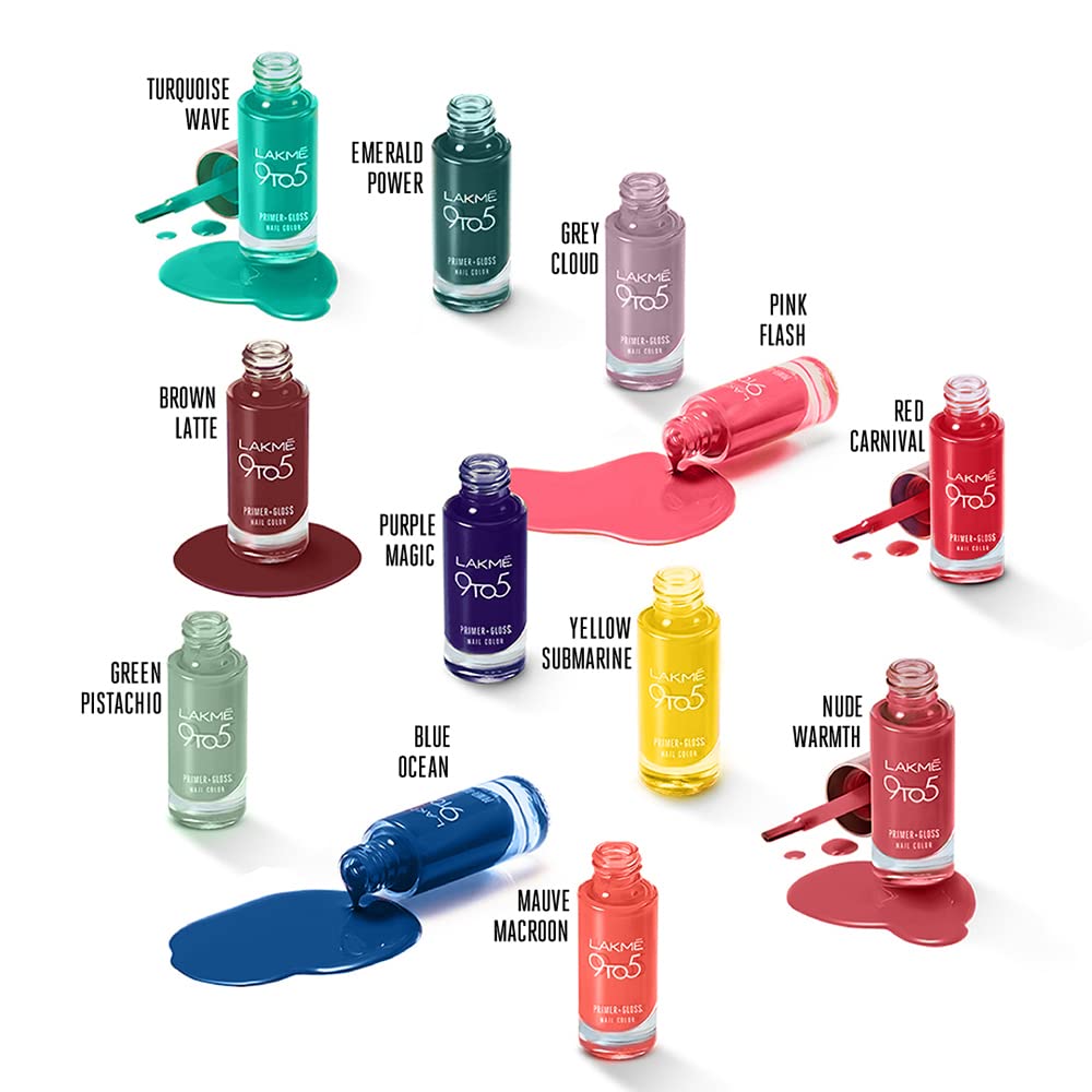 LAKMÉ 9 To 5 Primer + Gloss Glossy Finish Nail Polish - Purple Magic (6ml) | Long-Lasting Shine for Work & Evening Events