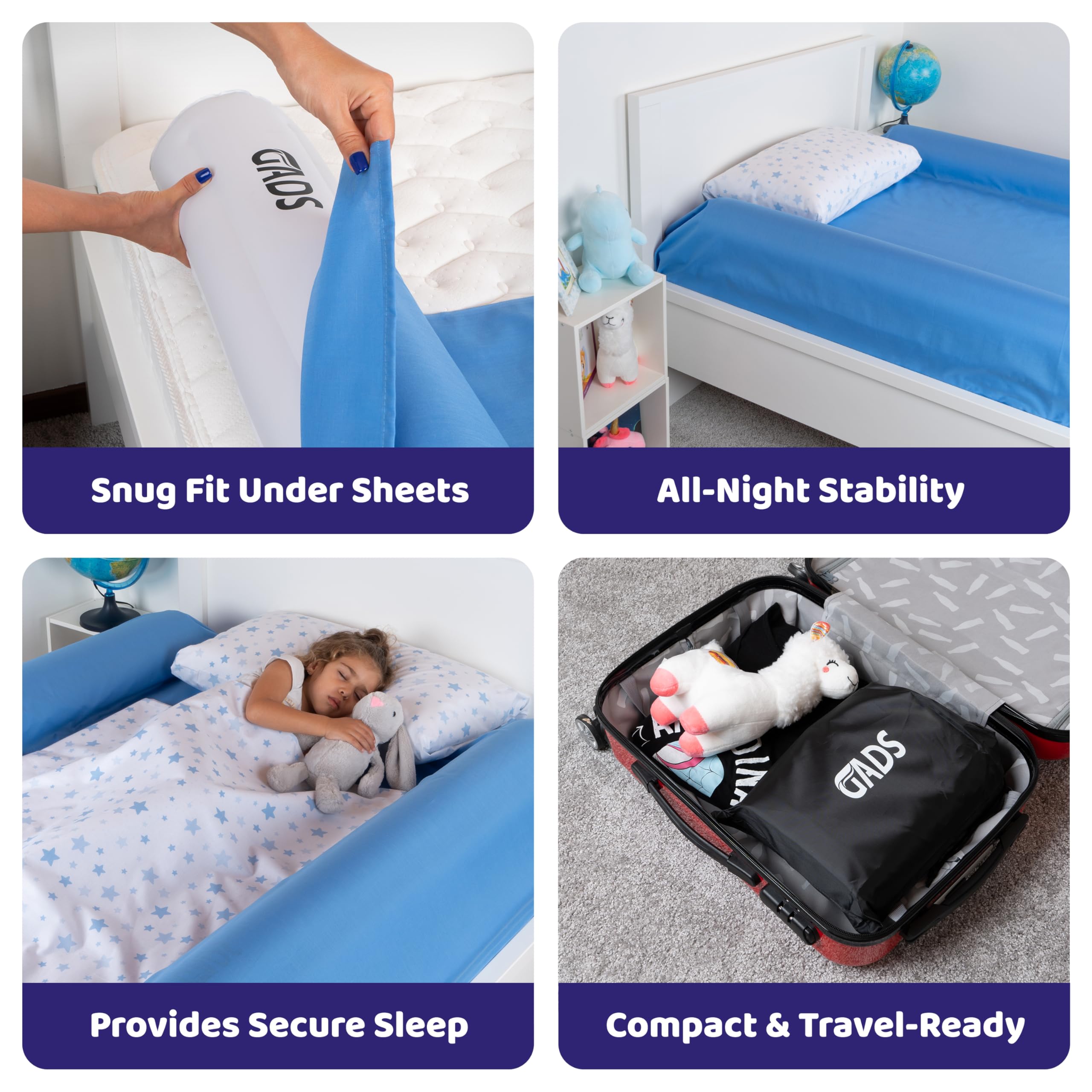 2-Pack Inflatable Bed Rail for Toddlers & Kids - Travel Safe Bed Bumpers - Blow Up Bed Guard for Twin, Full, Queen & King Size Beds - Perfect for Home, Hotels & Road Trips