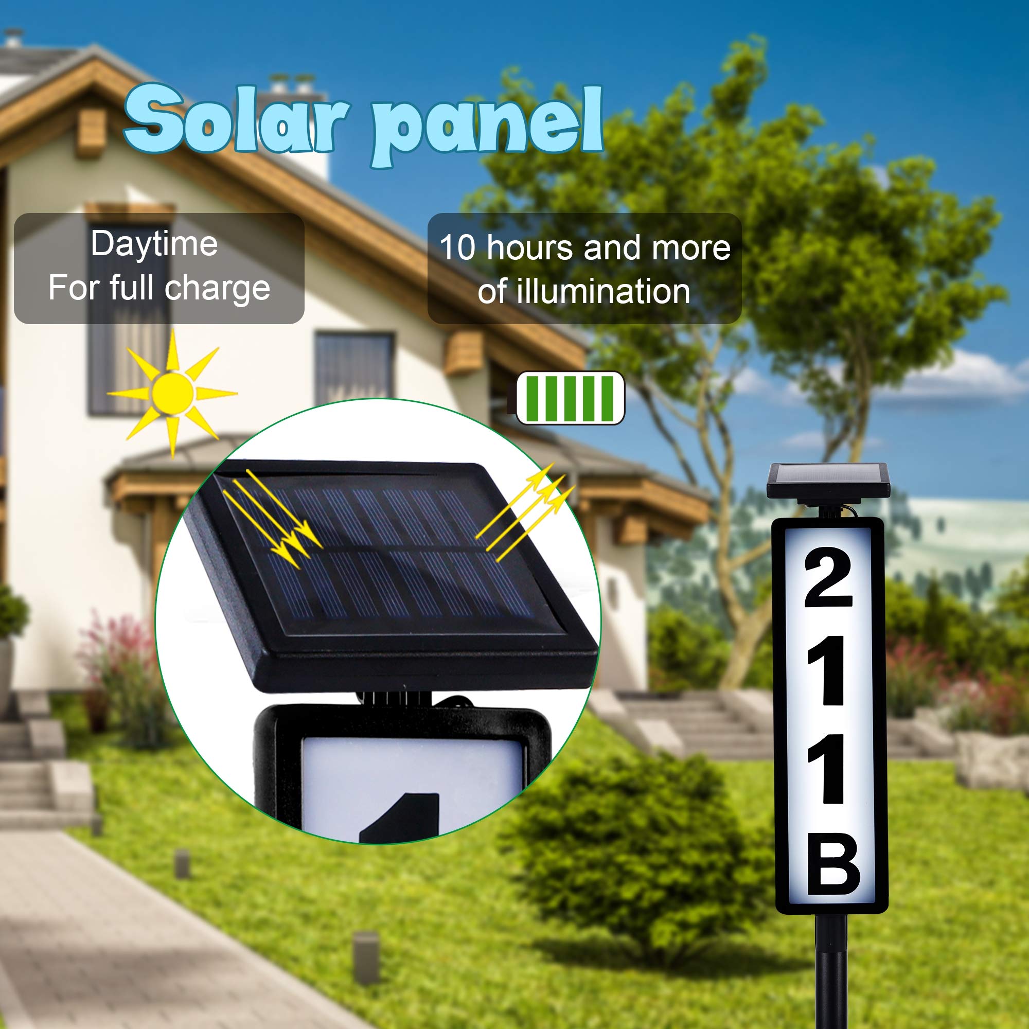 ATDAWN Solar Powered LED Illuminated House Address Numbers Sign - Outdoor Weatherproof Address Plaque for Home, Yard, Garden - Perfect for Nighttime Visibility & Curb Appeal Enhancement