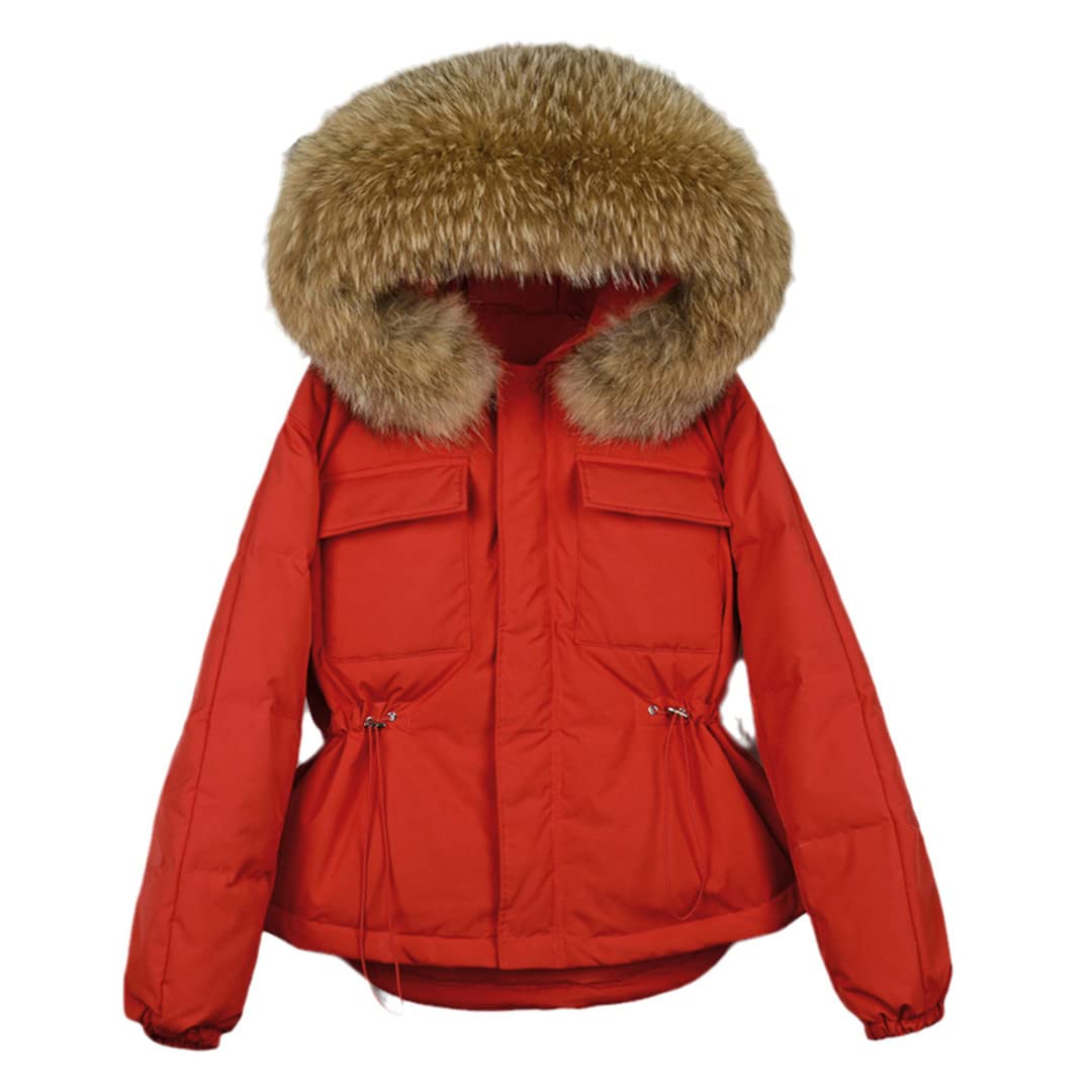 Women's Waterproof Duck Down Puffer Jacket with Fur Hood - 90% White Duck Down, Warm Winter Coat for Outdoor Activities, Skiing & Snowboarding
