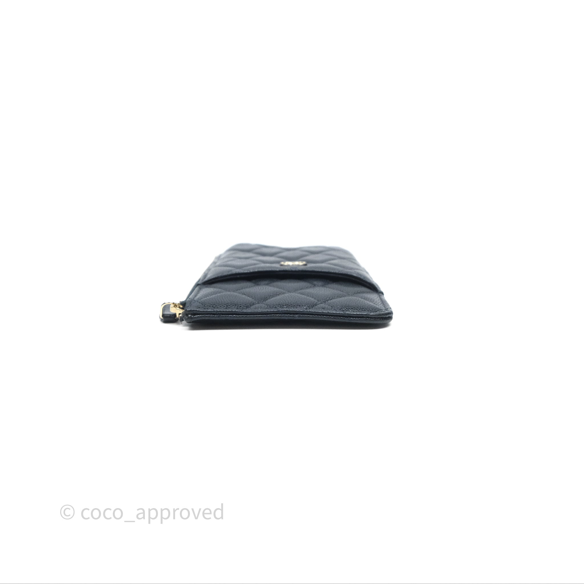 Chanel Classic Flat Navy Blue Caviar Leather Wallet Pouch with Gold Hardware - Perfect for Everyday Use & Luxury Gift Giving