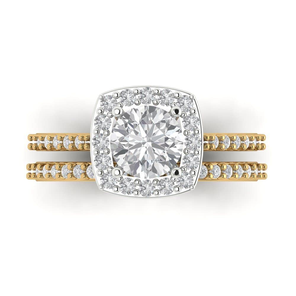 2.22ct Round Cut Moissanite Diamond Bridal Ring Set in 14K Yellow & White Gold | Halo Solitaire Engagement & Wedding Band | Clara Pucci Stunning Statement Jewelry for Brides, Anniversaries & Special Occasions