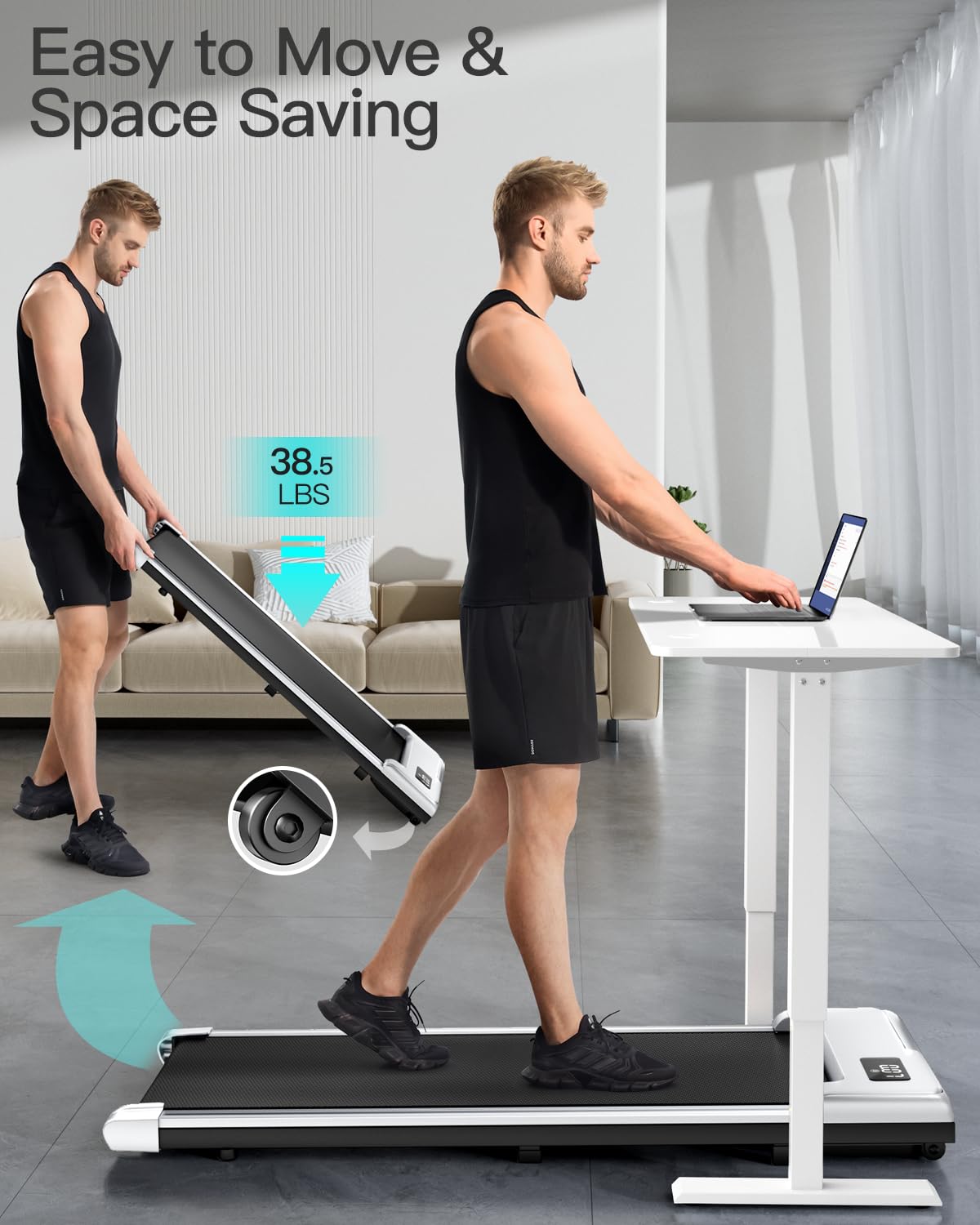 Under Desk Treadmill with Incline - Mini Walking Pad for Home Office, Portable & Lightweight Treadmill with Wheels - Perfect for Workouts While Working, Small Spaces & Apartment Fitness