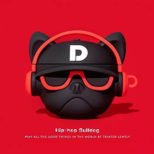 Soomio Soft Silicone AirPods Pro (2019) Case - Cute Cartoon Bulldog Design with 360° Protection & Keychain (Hip Hip Red) - Perfect for Gym, Travel & Daily Use