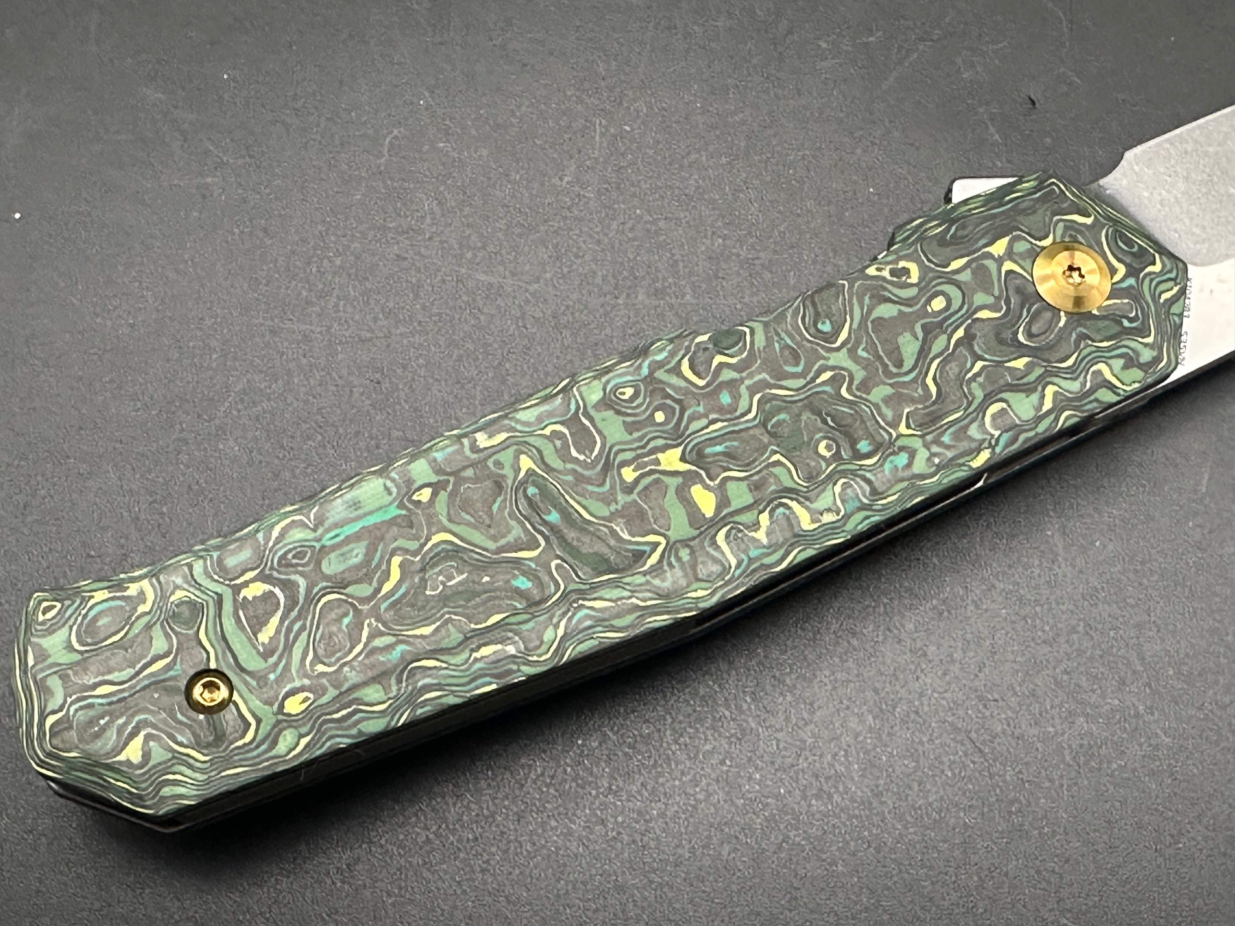 KANSEPT INTEGRA Folding Pocket Knife - Green/Yellow Carbon Fiber Handle, S35VN Steel Plain Edge, Black Stonewash Finish (K1042B3) | EDC, Outdoor Camping, Survival & Everyday Carry Knife