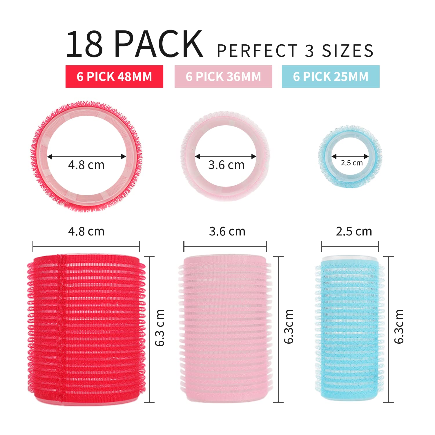 Faim Beauty 33 Pcs Hair Rollers Set with Clips - 18 Velcro Rollers (48mm, 36mm, 25mm) for Volume, 12 Hair Clips, 2 Combs & 1 Braid Tool - Perfect for Short Hair Styling at Home or Salon
