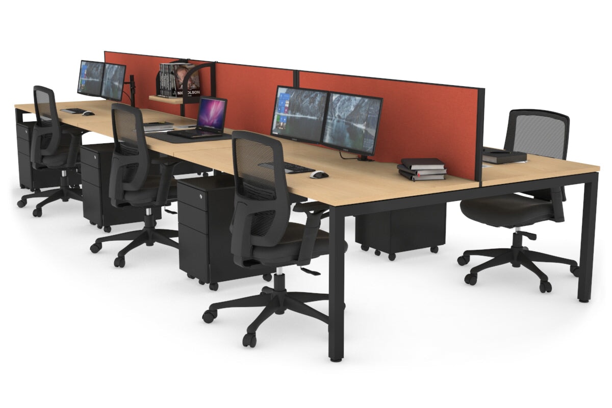 Quadro Square Legs 6-Person Office Workstation - 1800L x 800W with Cable Management - Ideal for Collaborative Workspaces & Open Office Environments