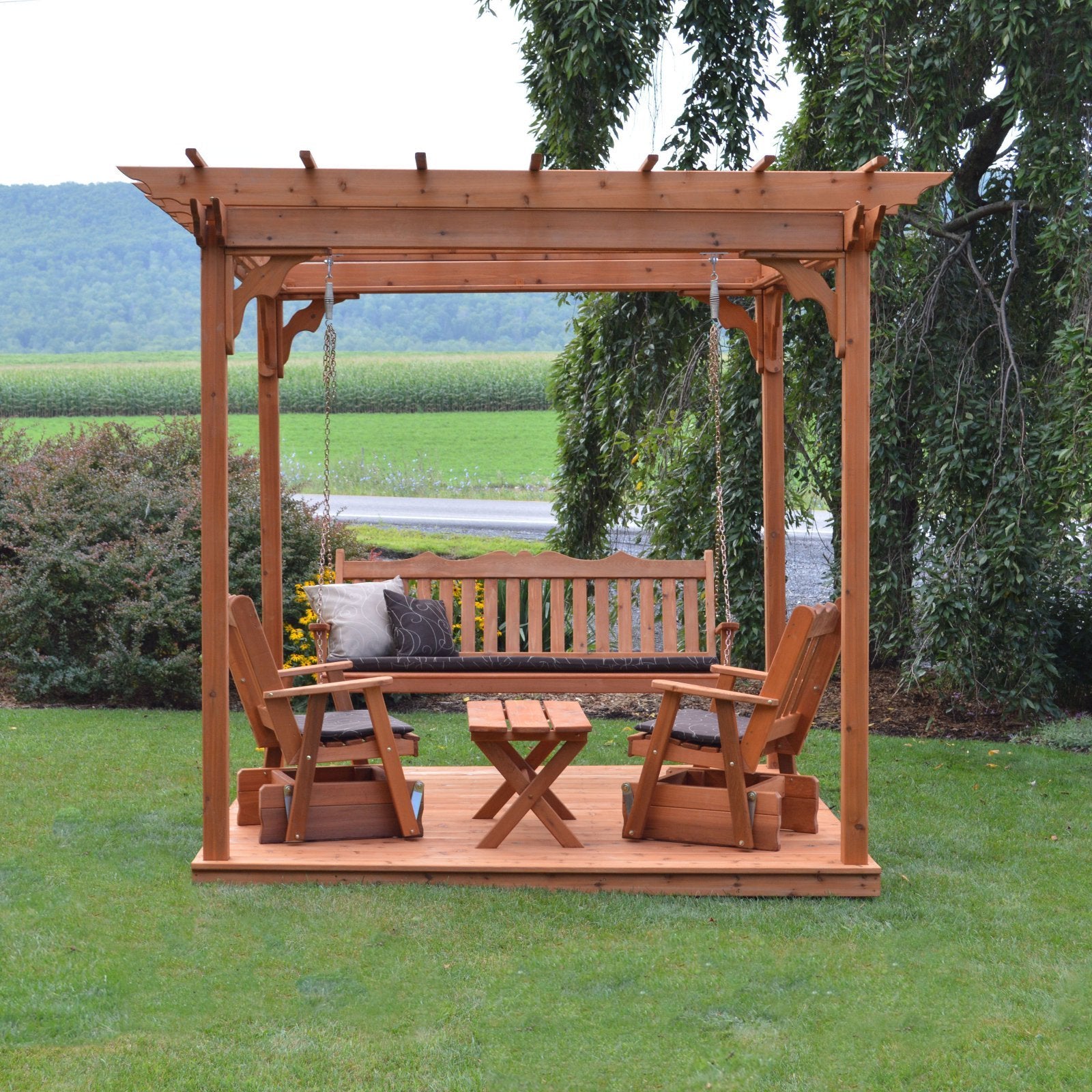 Premium Cedar Pergola with Deck & Swing Hangers - Outdoor Garden Gazebo for Patio, Backyard, and Poolside Relaxation | A&L Furniture