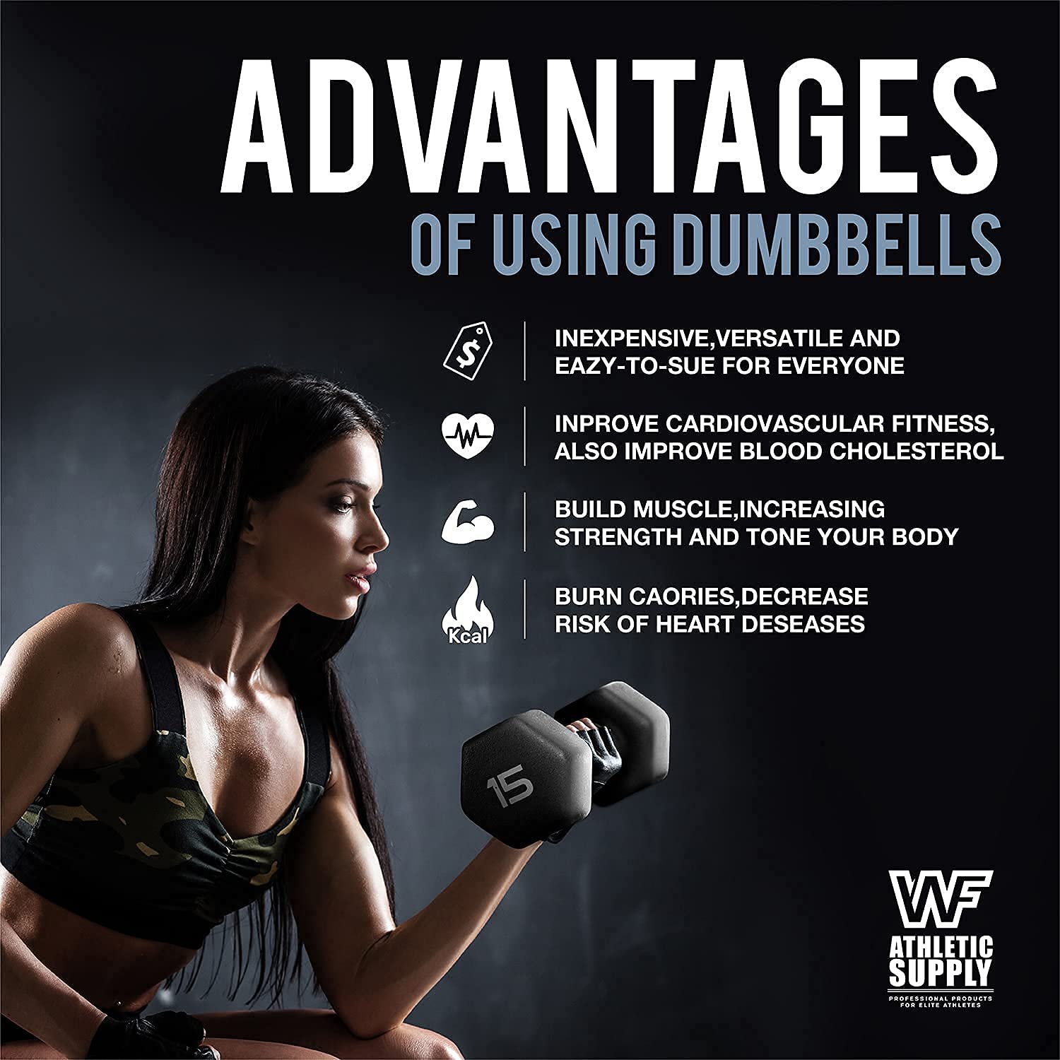 WF Athletic Supply Black Neoprene Dumbbell Set - Non-Slip Hex Shaped Weights for Muscle Toning, Strength Training & Weight Loss | Multiple Sizes Available (Dumbbells Only or with Rack) | Perfect for Home Gym, CrossFit & Fitness Enthusiasts