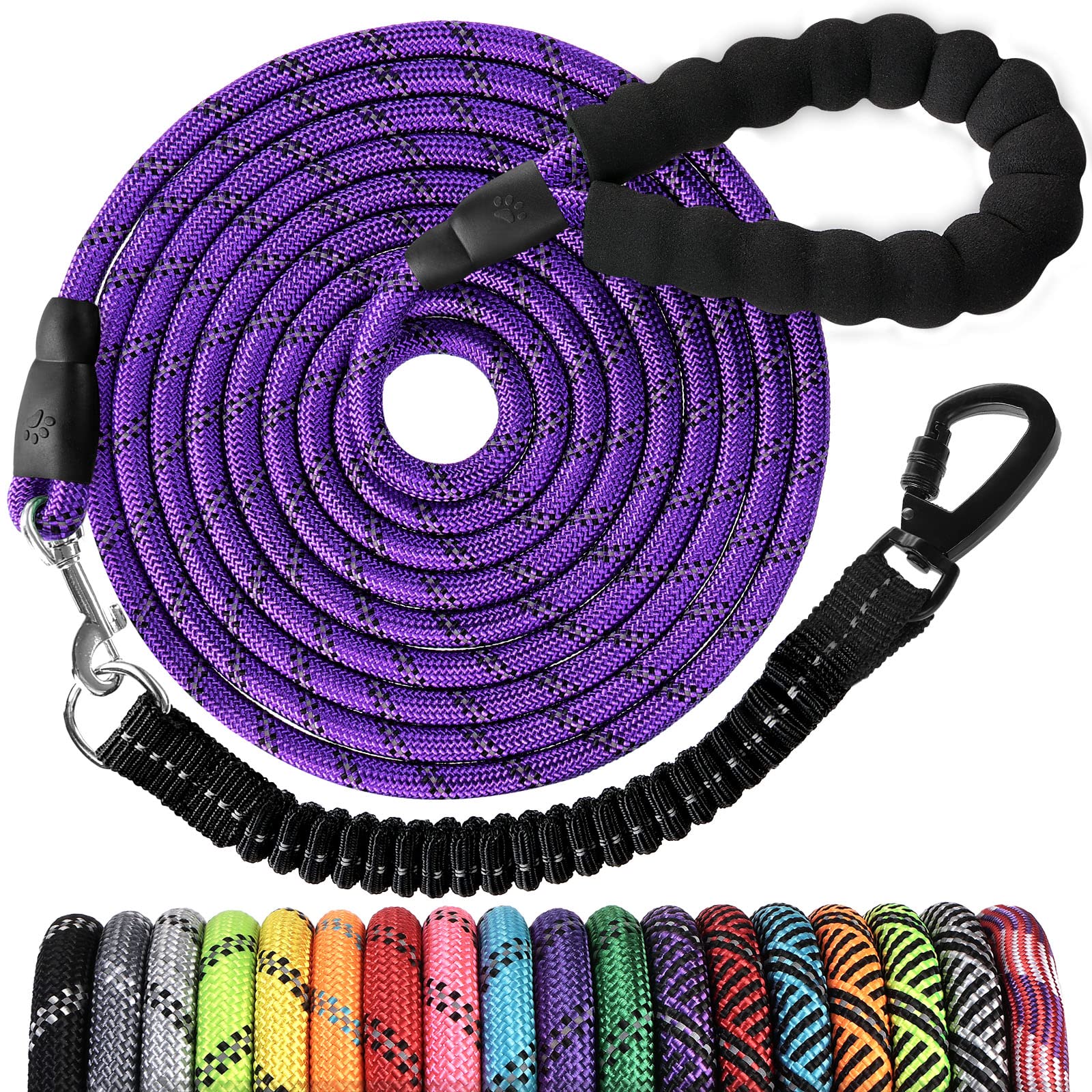 50 FT Heavy Duty Reflective Dog Leash with Swivel Hook & Padded Handle - Long Rope Leash for Small Medium Large Dogs - Perfect for Training, Walking, Hiking & Outdoor Adventures