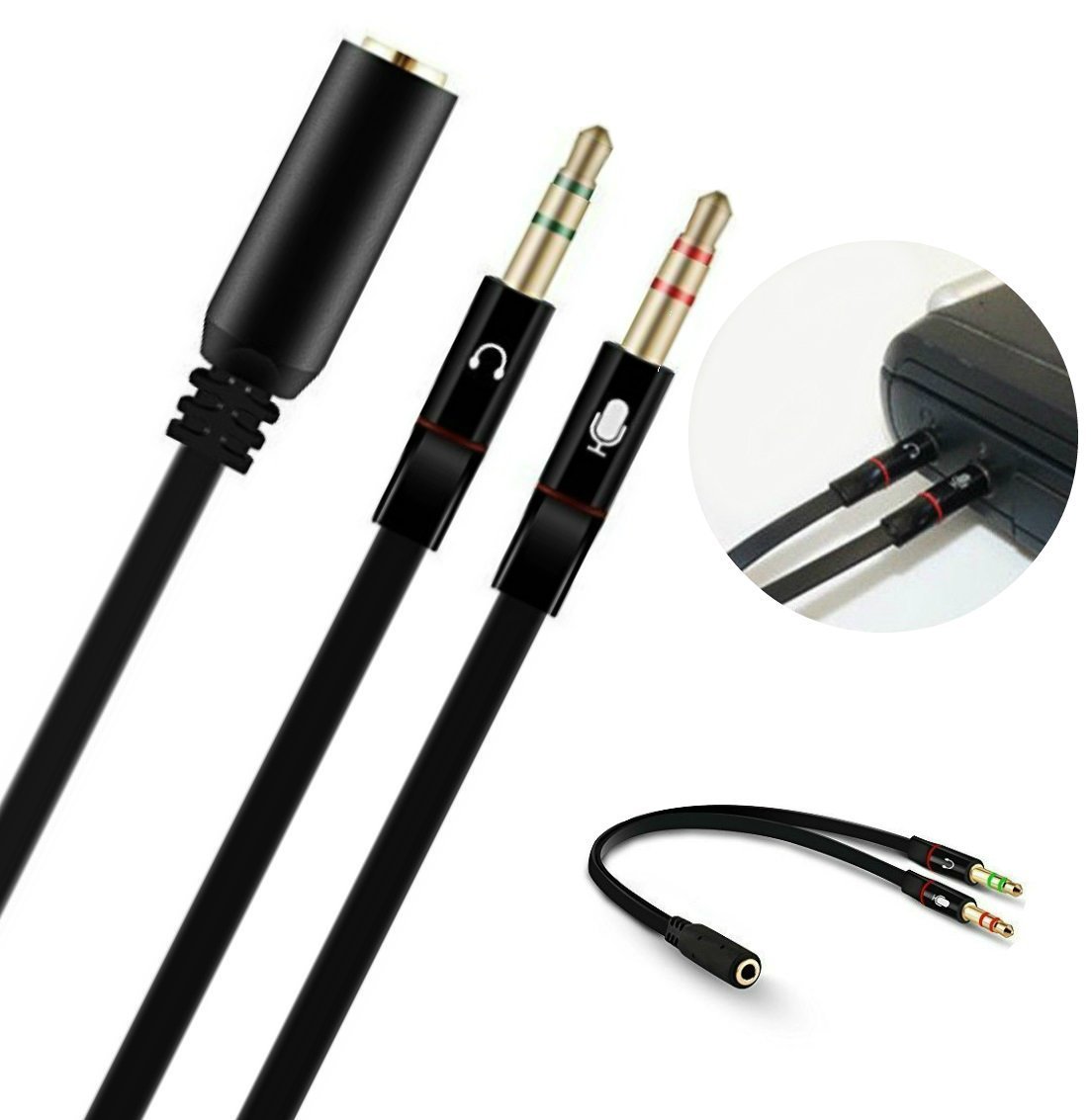 Premium 3.5mm Female to Dual Male Y Splitter Cable - Gold Plated Audio Headphone Mic Adapter for PC, Gaming Headset & Smartphones | Durable Corrosion-Resistant Design for Home, Office & Travel Use
