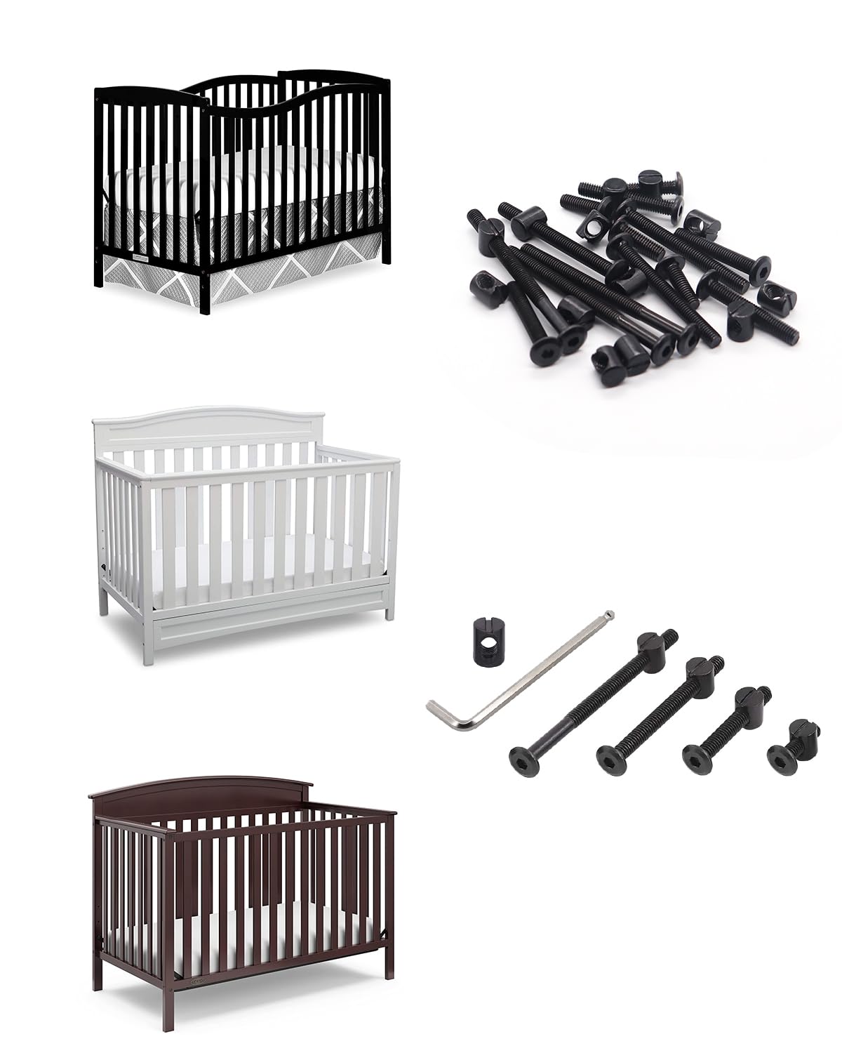 Baby Crib Screws Kit - 16pcs M6x16-80mm Bed Frame Bolts & Nuts for Furniture Assembly