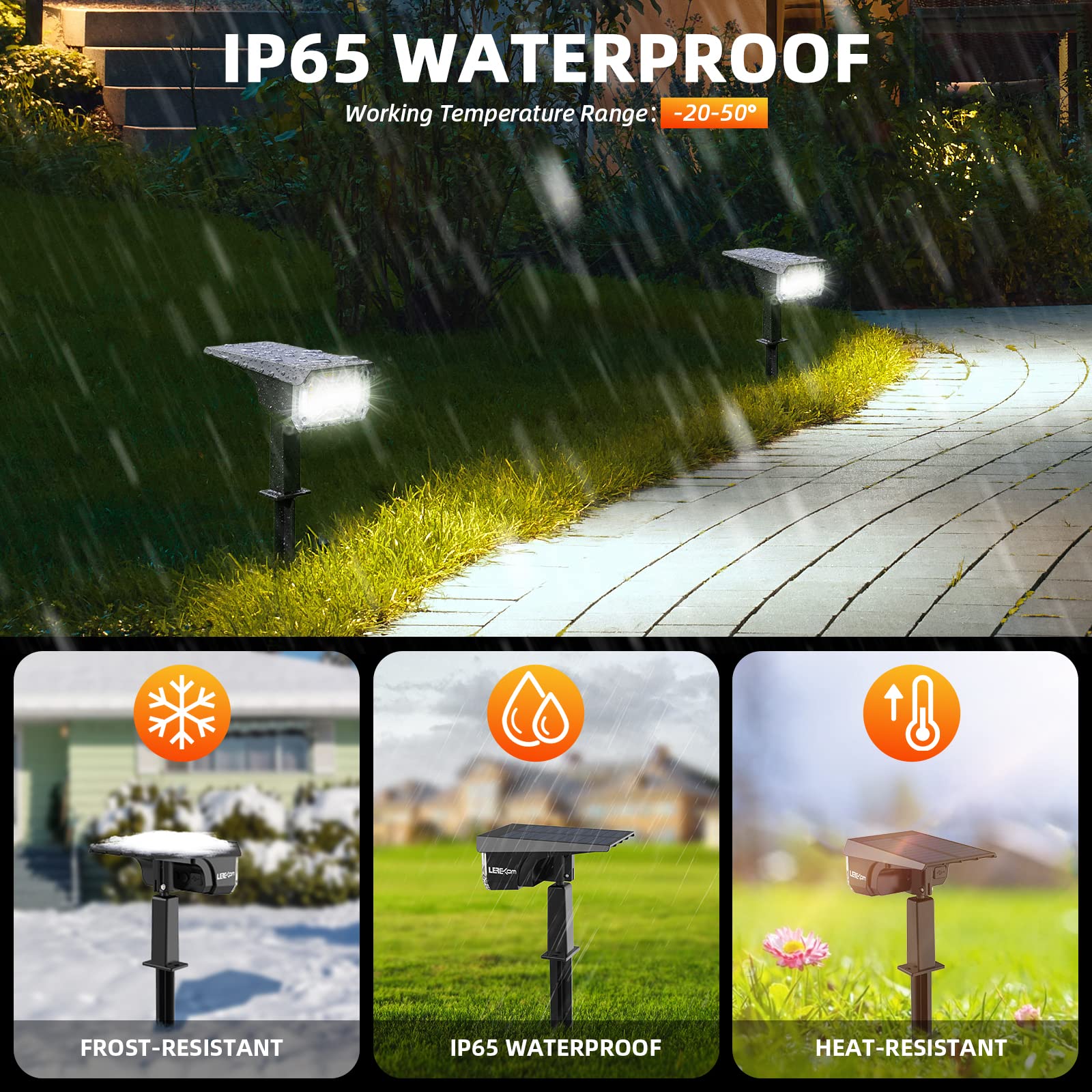 LEREKAM 40 LED Solar Spot Lights Outdoor Waterproof IP65, USB & Solar Powered Wall Lights with 3 Modes - Solar Landscape Spotlights for Garden, Yard, Porch, Pathway (4 Pack) - Perfect for Landscape Lighting, Patio Decor, and Driveway Illumination