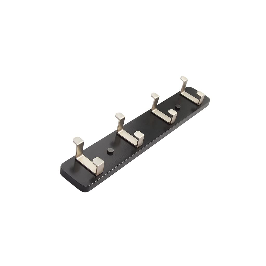 Black Bamboo Wall Mounted Coat Hook Rack - 4 Hooks for Hats, Coats & Clothes - Easy Assembly Entryway, Kitchen & Bedroom Organizer - Durable Home Storage Solution for Hanging Jackets, Bags & Accessories