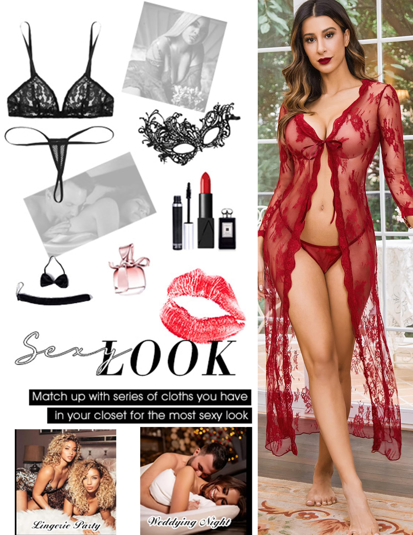 **Avidlove Sexy Lace Robe for Women - Sheer Bridal Lingerie Babydoll Nightgown, Wedding Night Gown - Perfect for Honeymoon, Anniversary & Romantic Occasions**