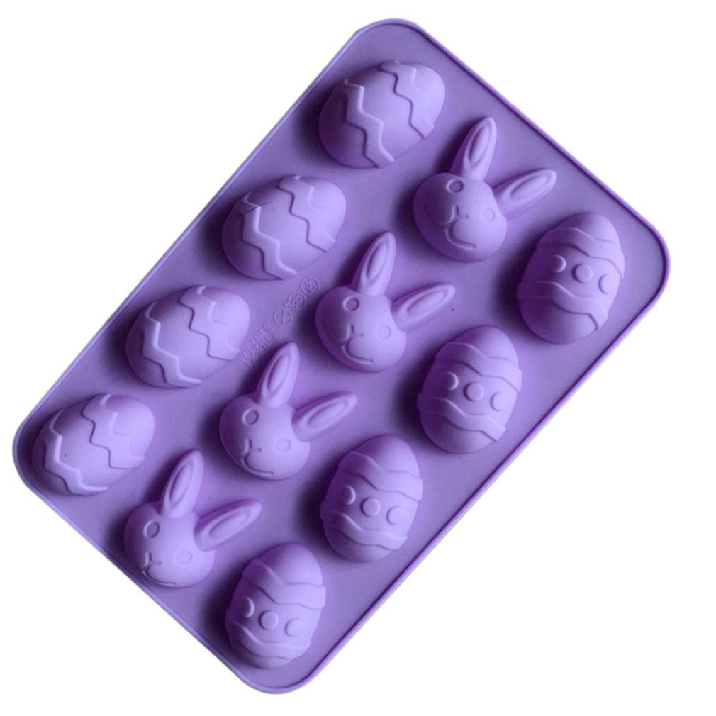 MANQIAN 4Pcs Easter Egg Silicone Baking Molds - 12 Cavity Egg Shaped Fondant Chocolate Soap Candy Mold for DIY Desserts, Cake Decorating, Ice Cubes & Sugar Crafts (Purple) - Perfect for Easter Parties, Holiday Baking & Homemade Treats