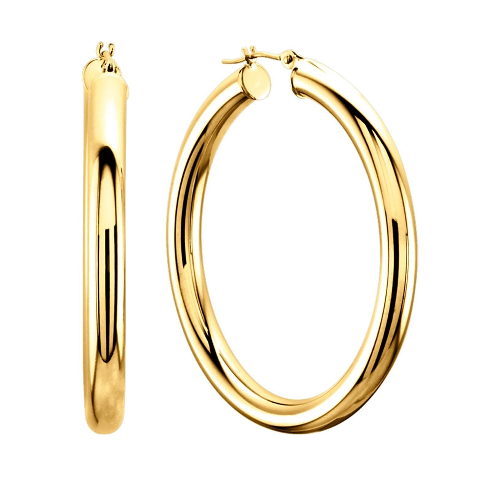 14K Yellow Gold 3MM Shiny Round Tube Hoop Earrings - 40mm Dainty Everyday Jewelry for Women, Perfect for Work, Date Night & Special Occasions