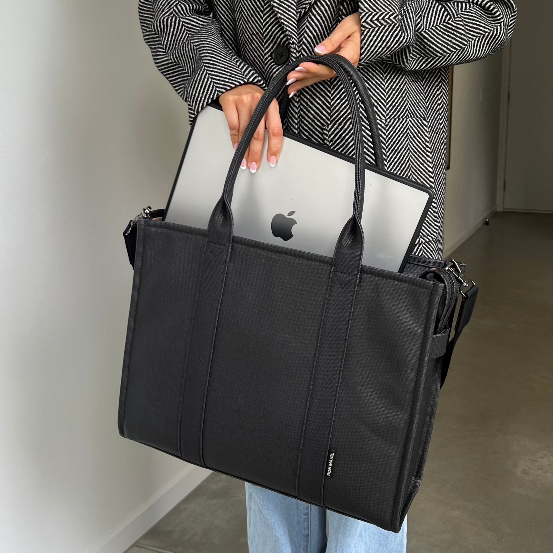 Large Bon Vivant Structured Tote Bag - Stylish Black Leather Handbag for Women | Perfect for Work, Travel & Everyday Use