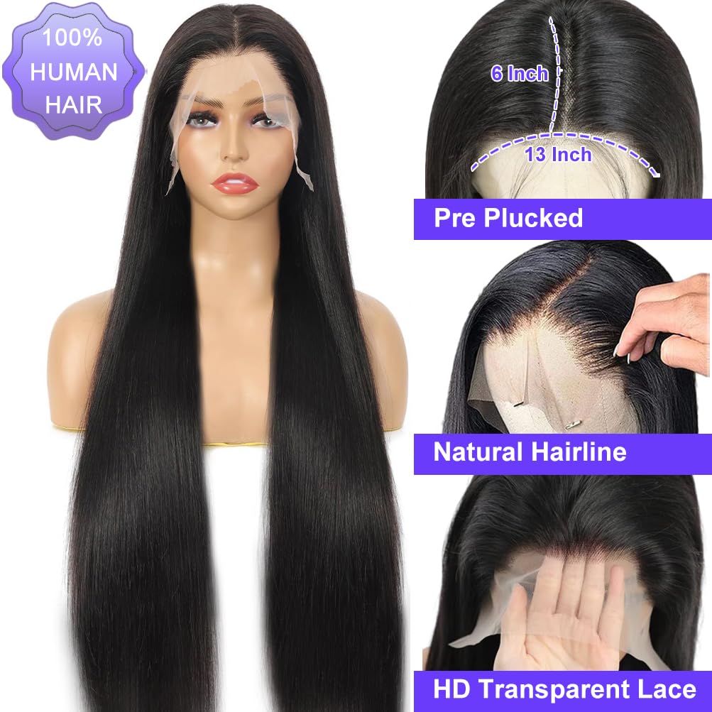ALI PANDA 250% Density 30 Inch 13x6 HD Lace Front Wig - 100% Human Hair Straight Glueless Wig with Pre-Plucked Hairline & Baby Hair for Black Women | Perfect for Daily Wear, Special Occasions & Protective Styling