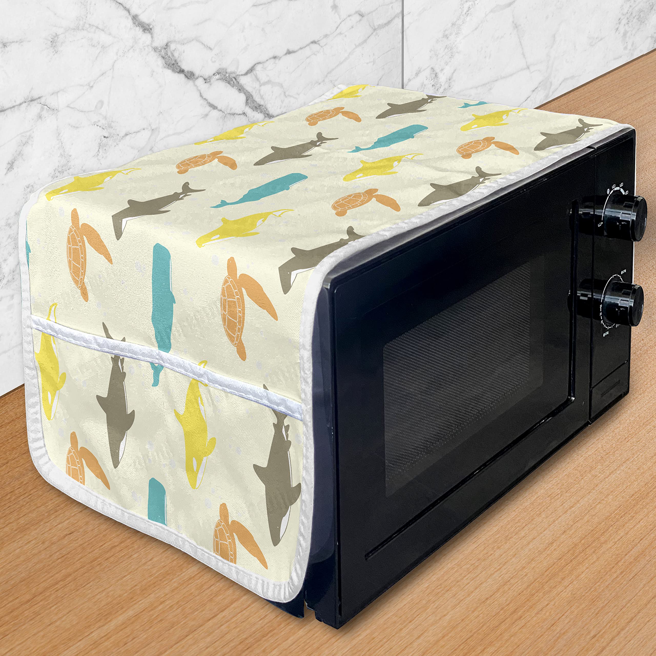 Ambesonne Waterproof Microwave Cover with Whale Shark & Turtle Design - 36