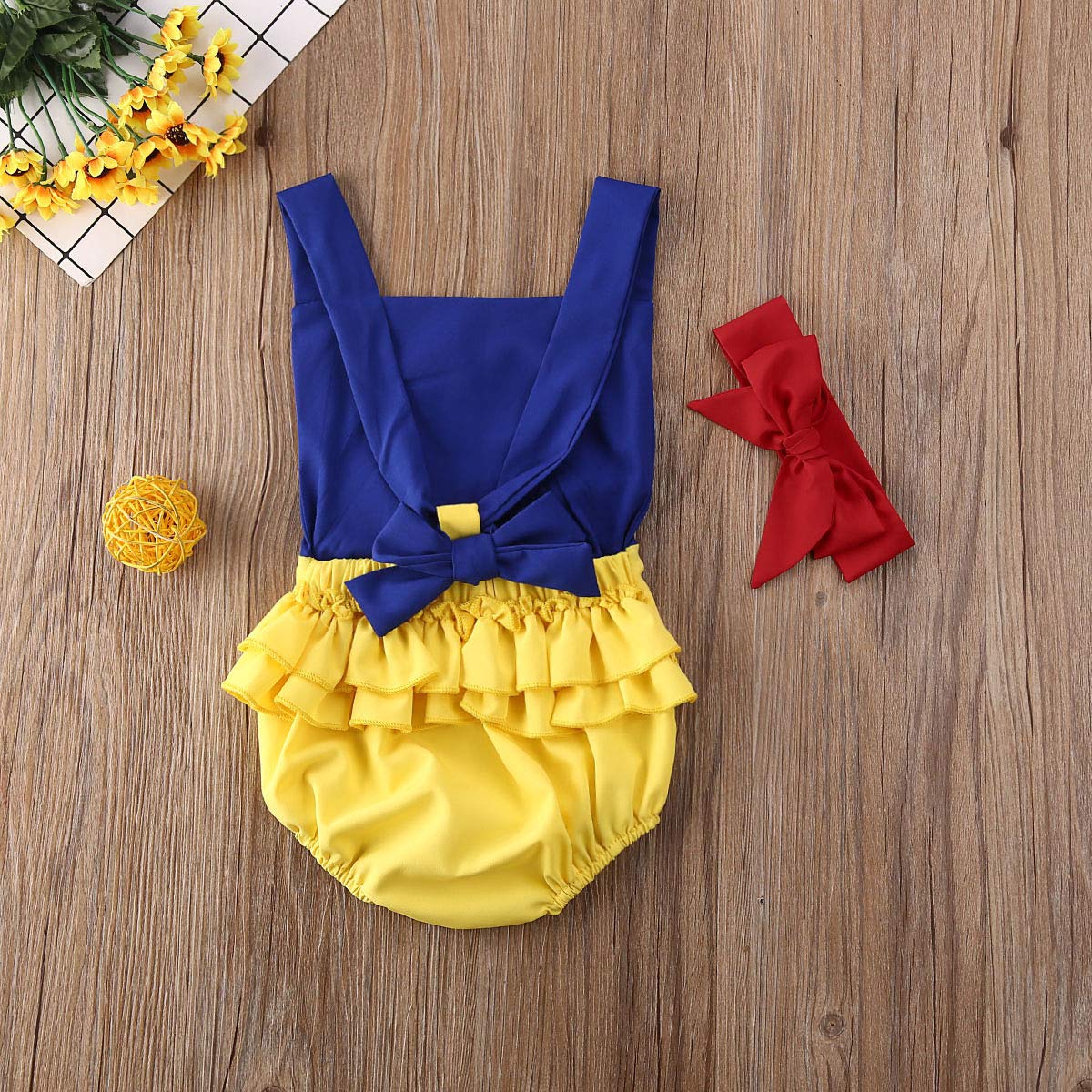 Baby Girl Princess Costume Set - Elegant Ruffle Romper with Bowknot, Headband, Tank Top & Shorts | Perfect for Birthday Parties, Halloween & Photo Shoots