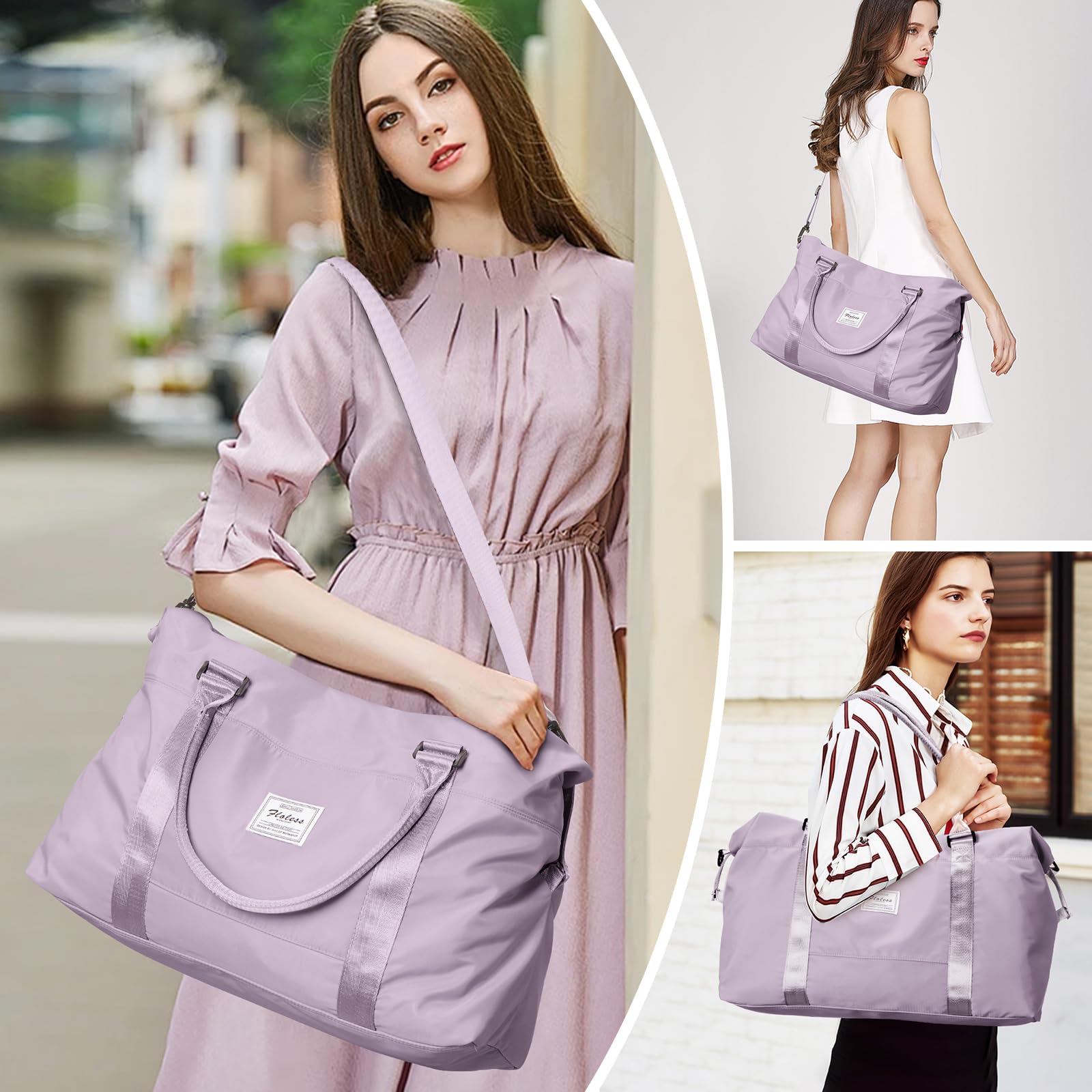 Light Purple Extra Large Travel Duffel Bag with Toiletry Bag - Women's Weekender Overnight Carry-on Gym Bag with Wet Pocket - Perfect for Travel, Gym, and Weekend Getaways