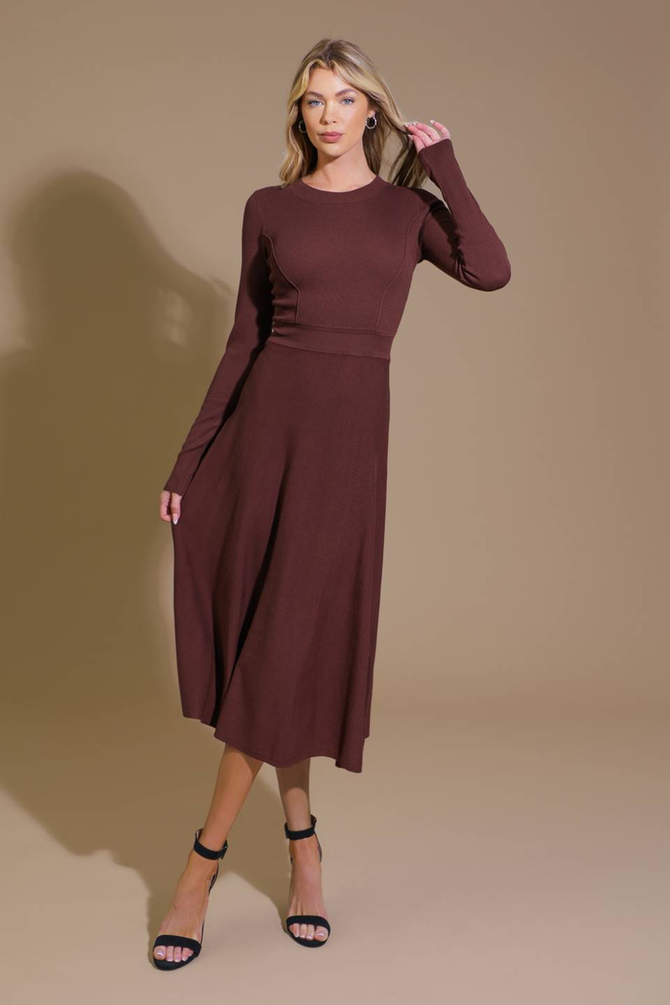 PLACE TO BE SWEATER MIDI DRESS - Women's Knit Sweater Dress for Fall & Winter, Cozy Long Sleeve Turtleneck Dress for Casual Outings, Date Nights and Office Wear